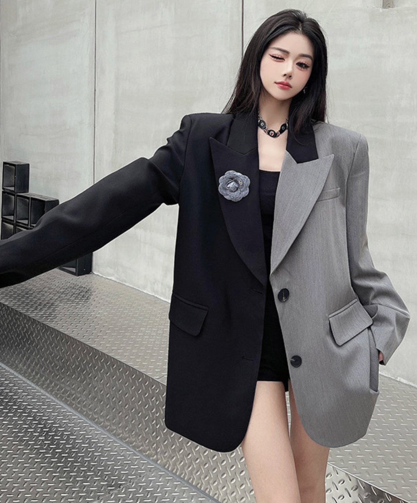 black & gray colorblock jacket EN2766