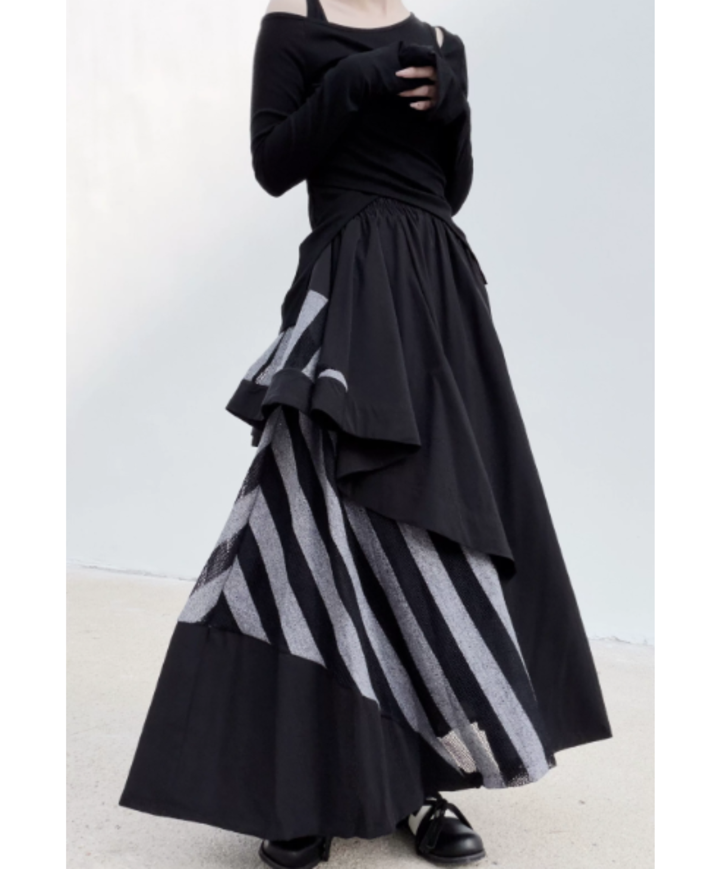 dark irregular striped patchwork pattern skirt EN2993