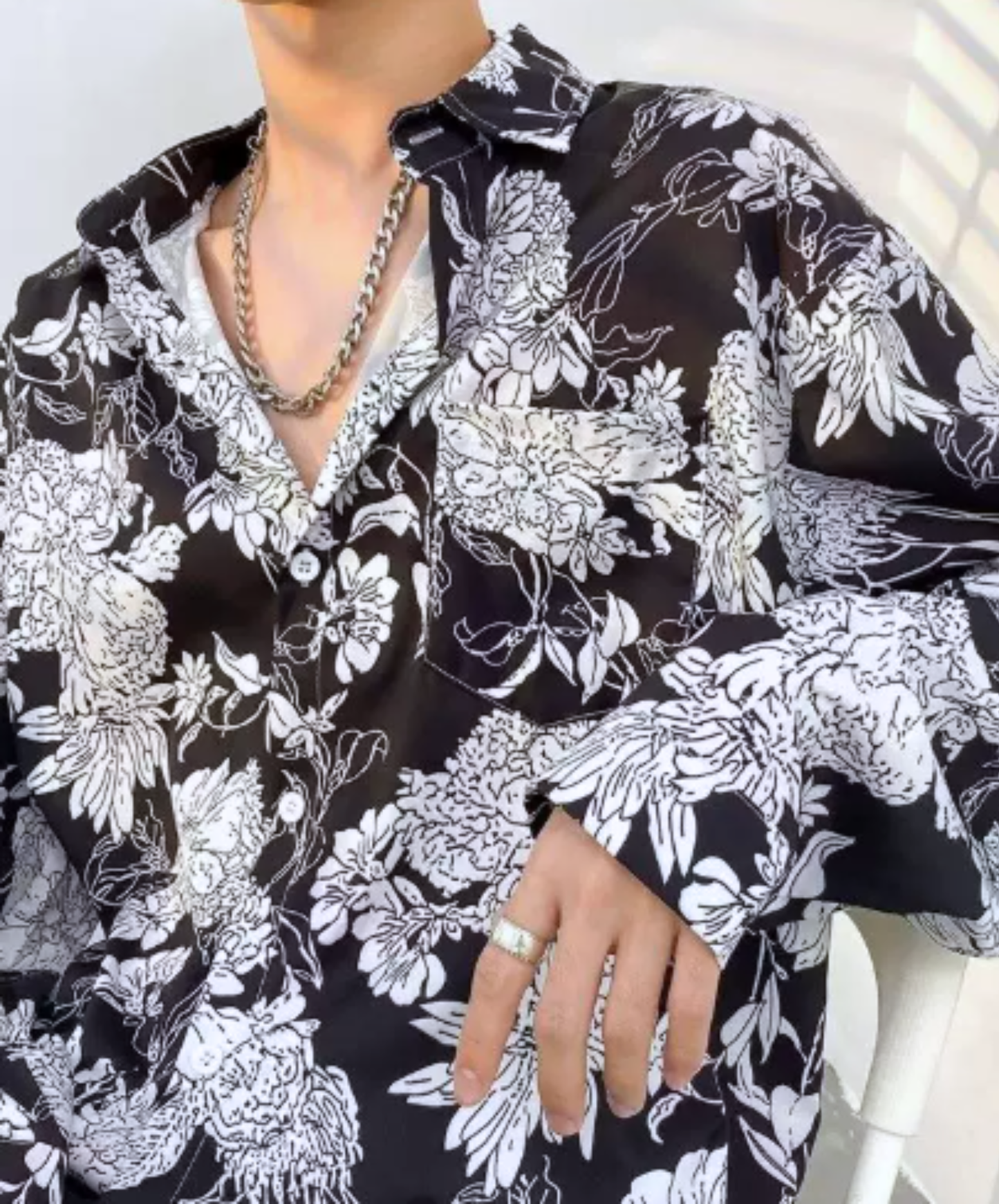 monochrome retro floral pattern shirt EN3108