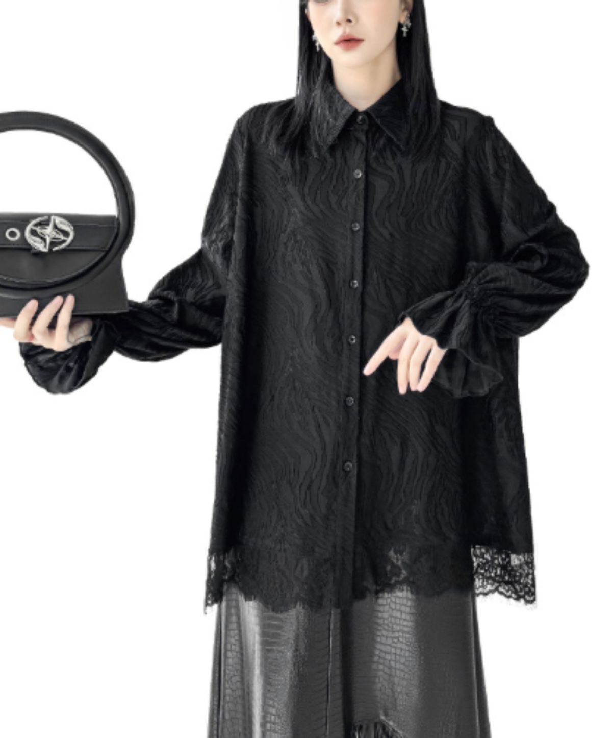 flared-line lace decoration shirt EN3174