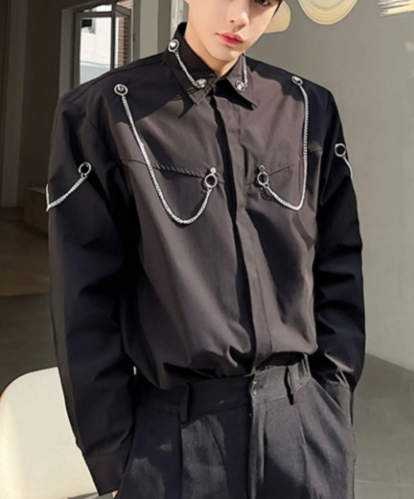 korean-style chain decoration shirt EN2836