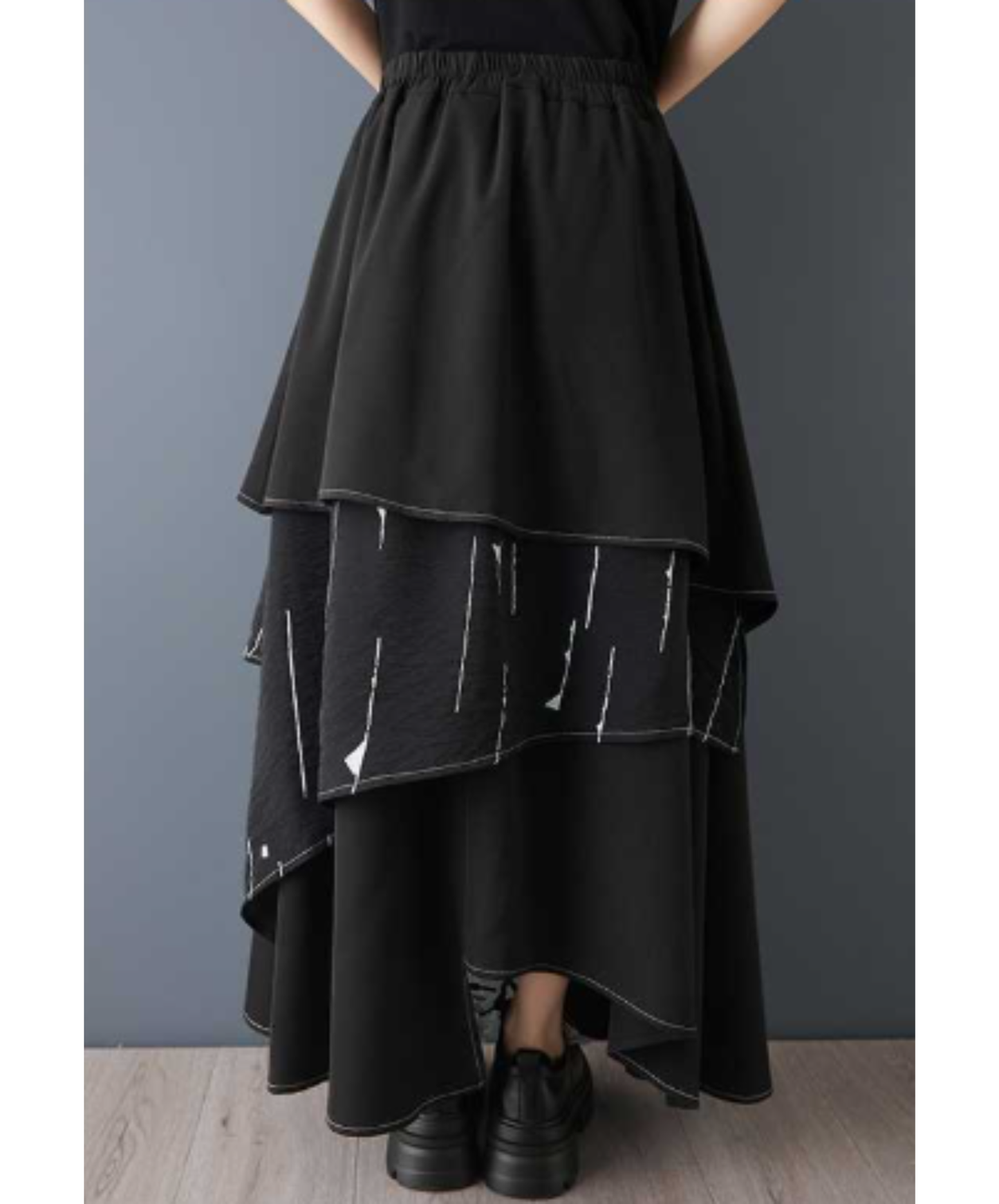 dark printed patchwork irregular a-line skirt EN3073
