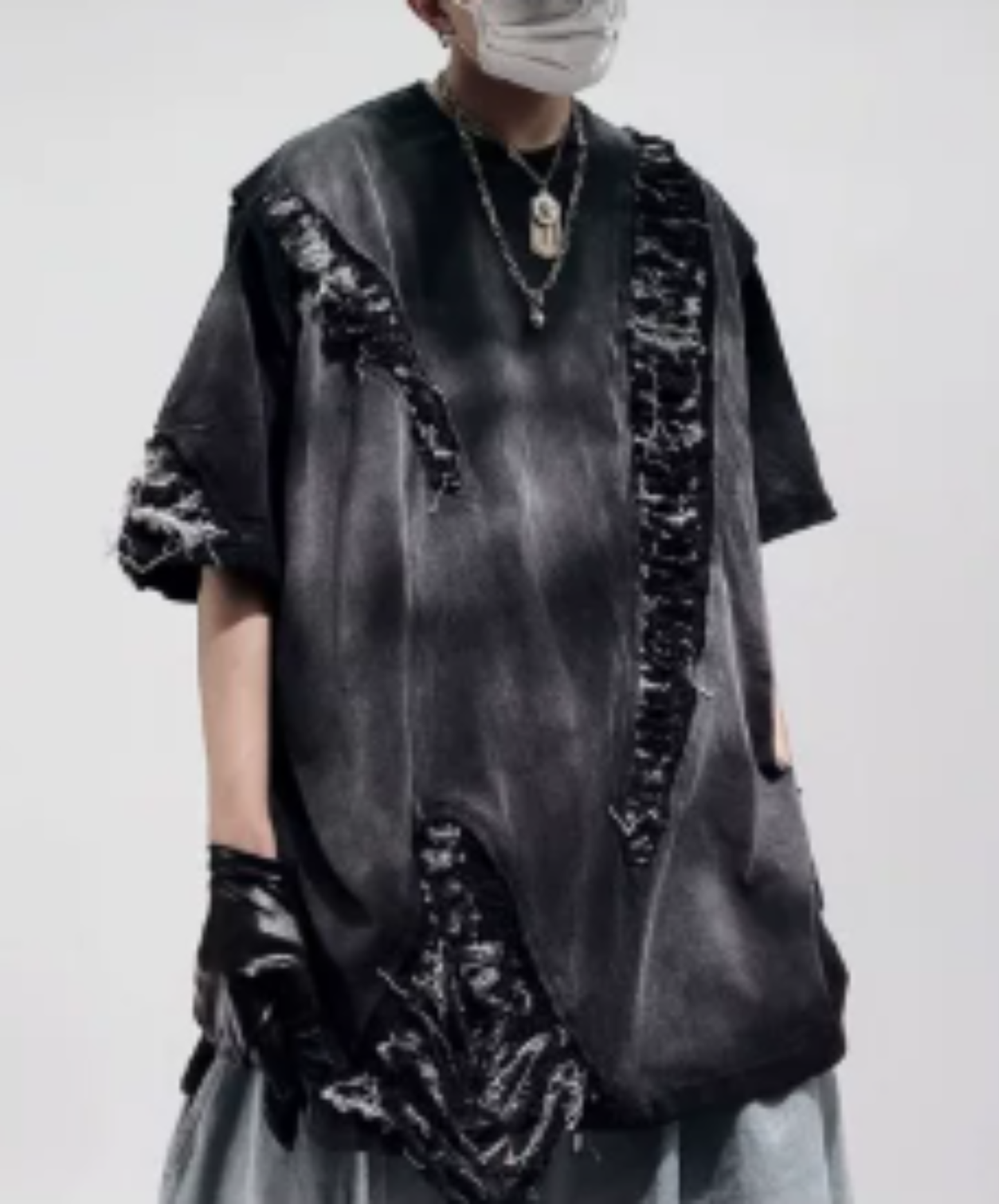 2-way crew neck distressed finish t-shirt EN2937