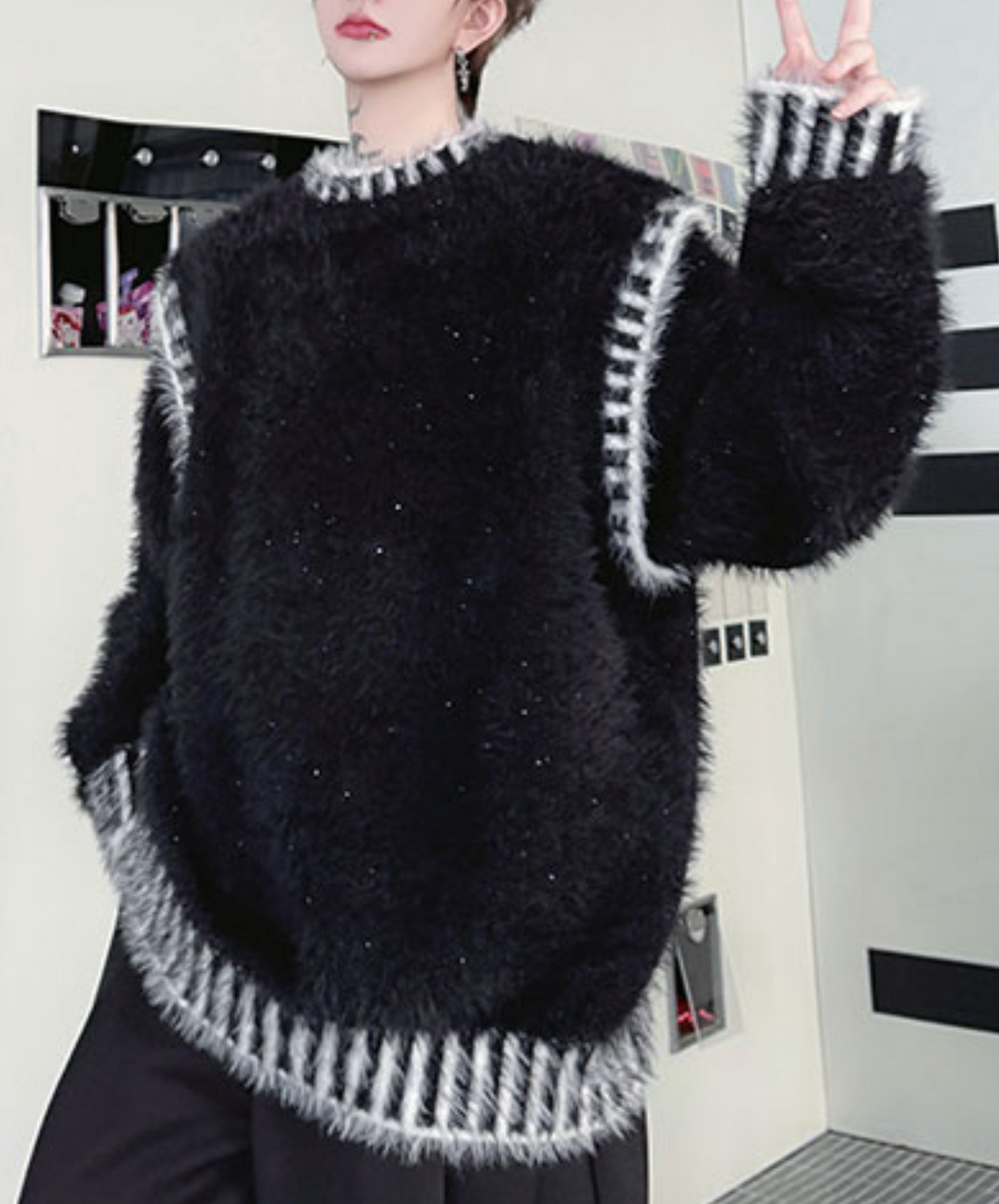 dark retro colorblock stitching sweater EN2532