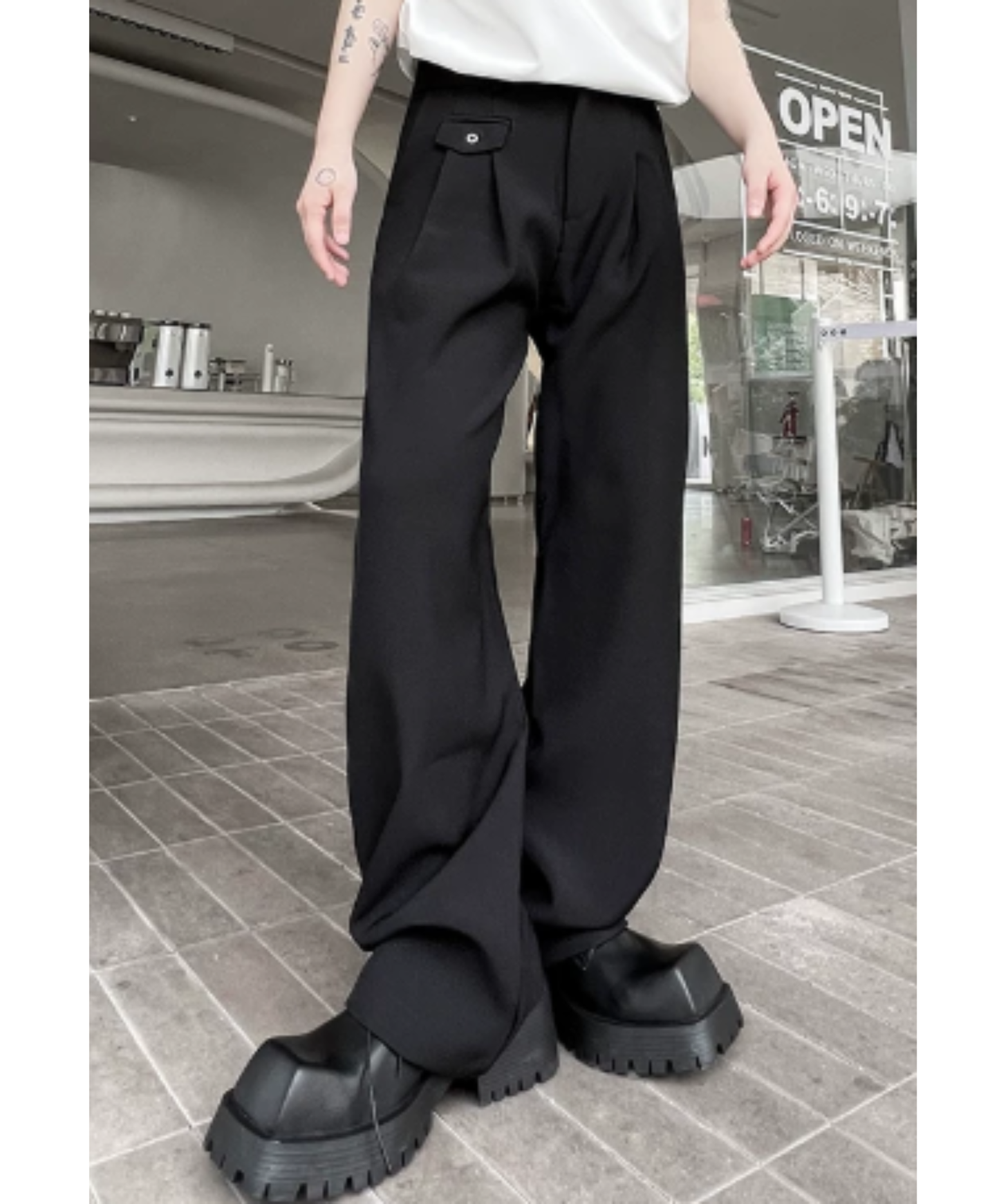 asymmetrical pocket, simple straight slacks pants EN2925