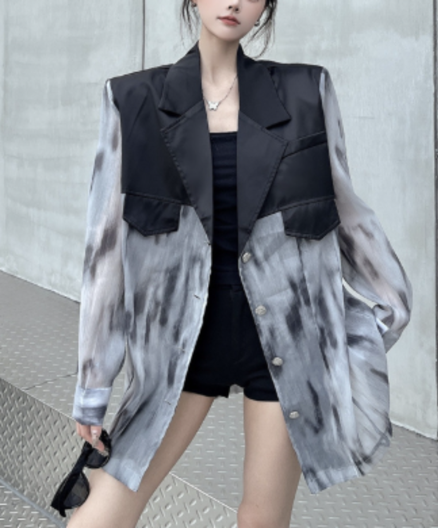 tie-dye patchwork sheer jacket EN3088