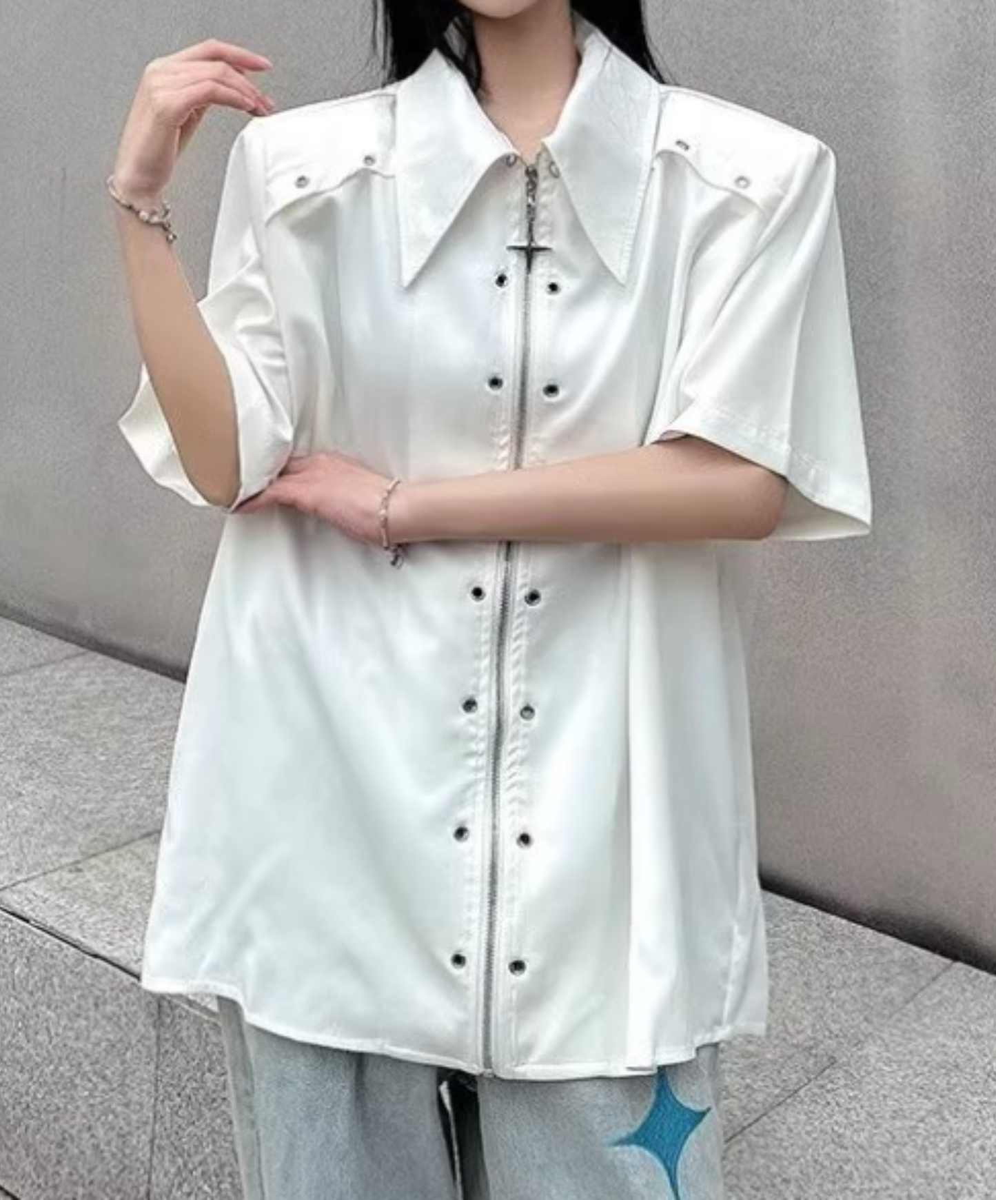 metal hole zipper shirt EN2883