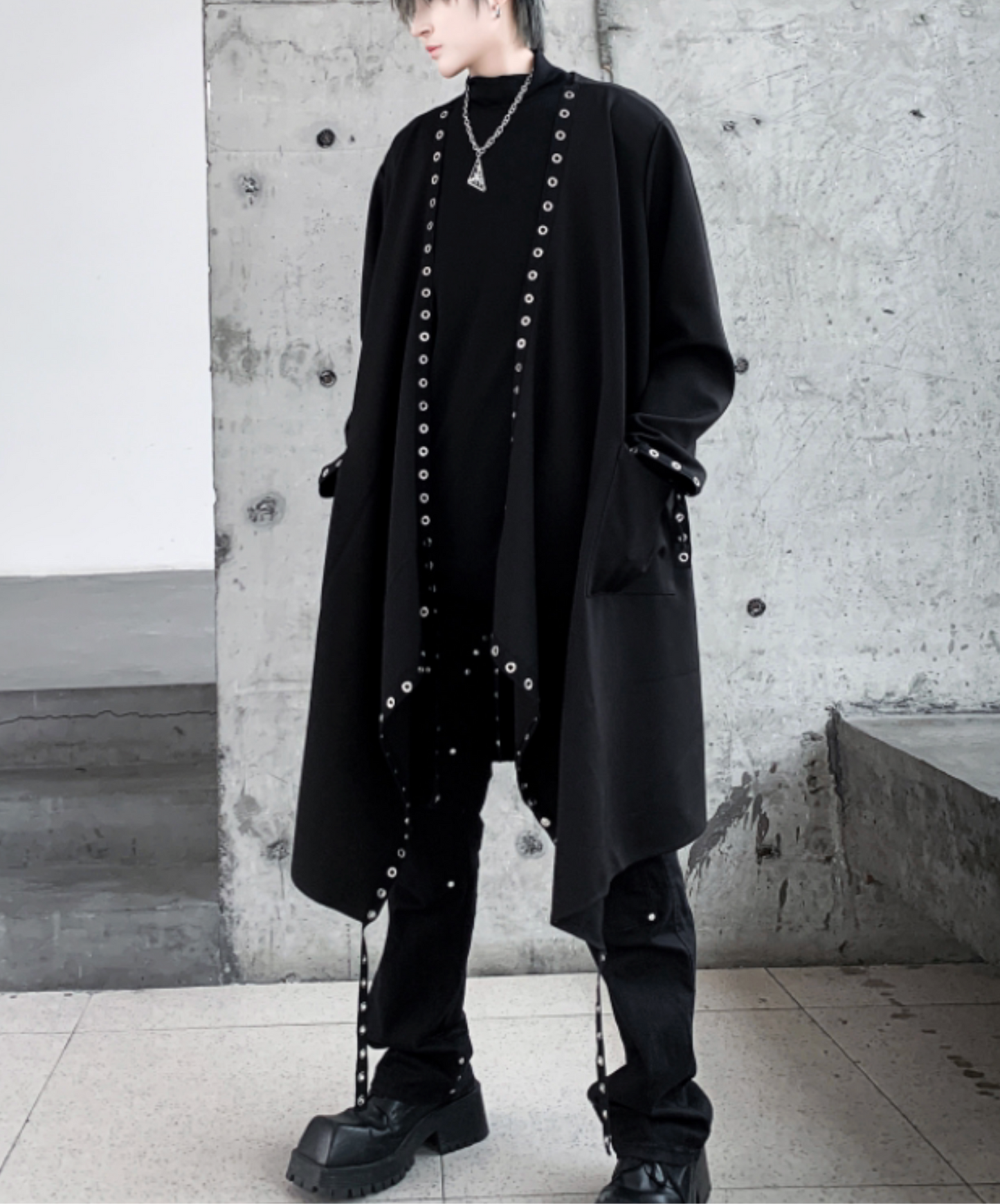 metal hole line decoration long shirt EN2786