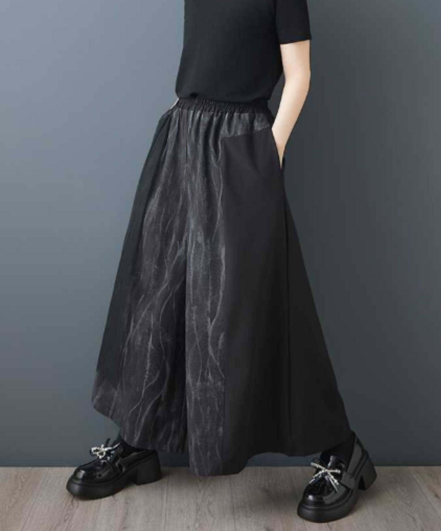 casual mesh patchwork style wide pants EN3053