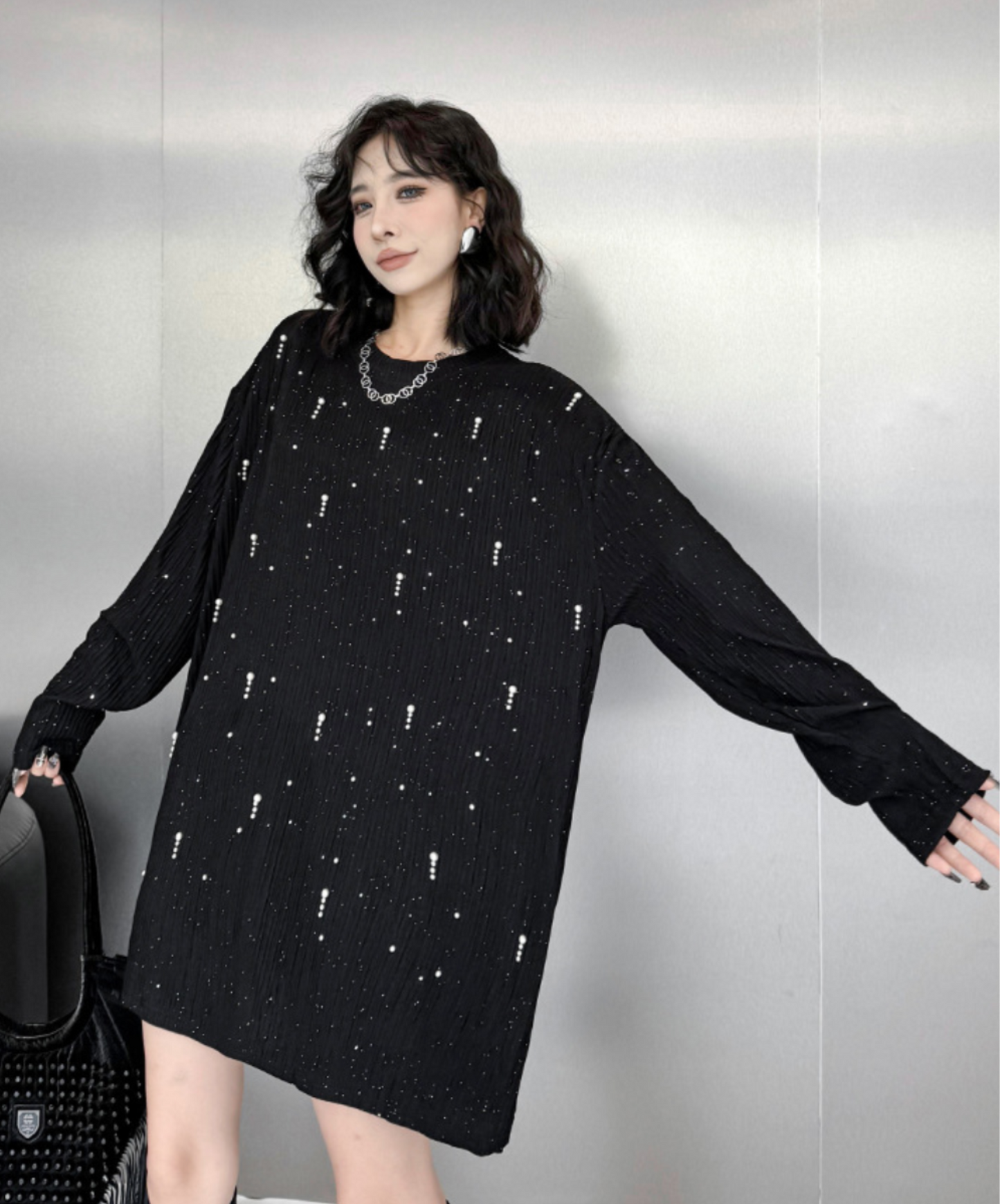 stardust motif bead embroidery long t-shirt EN2341