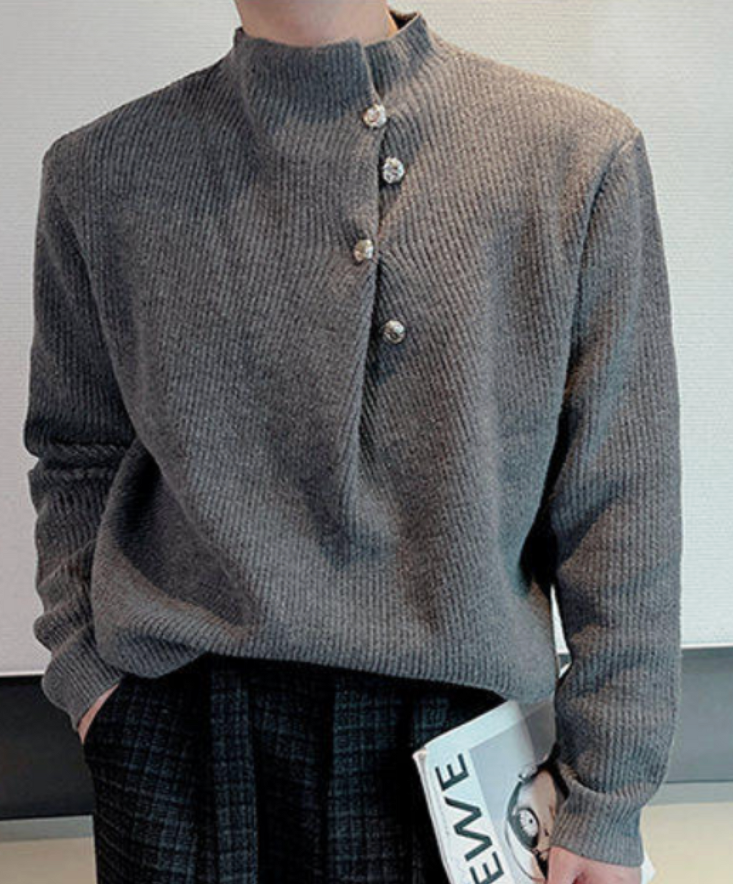 semi-high neck button sweater EN2636