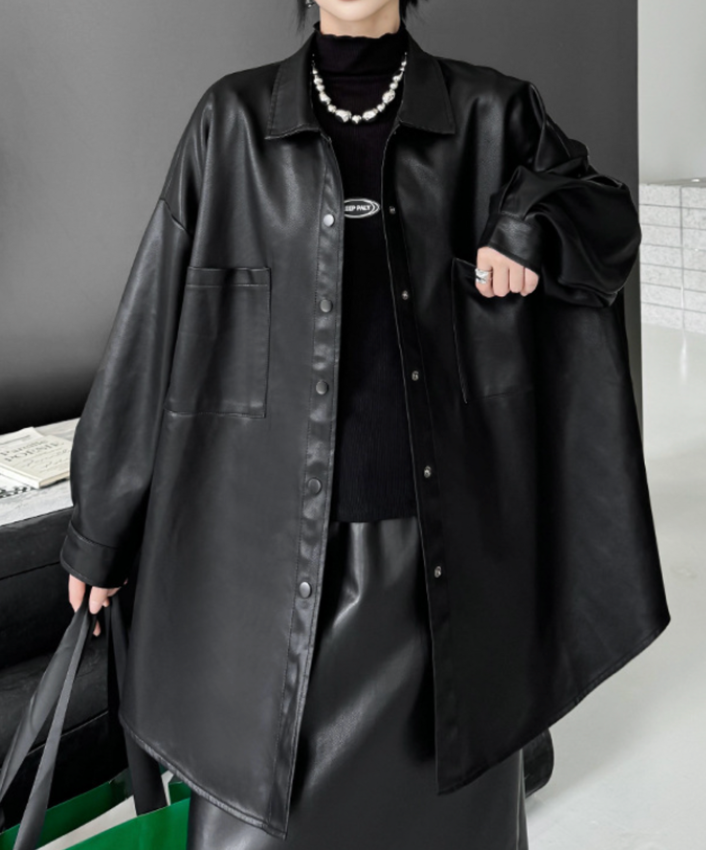pu leather loose shirt EN2467