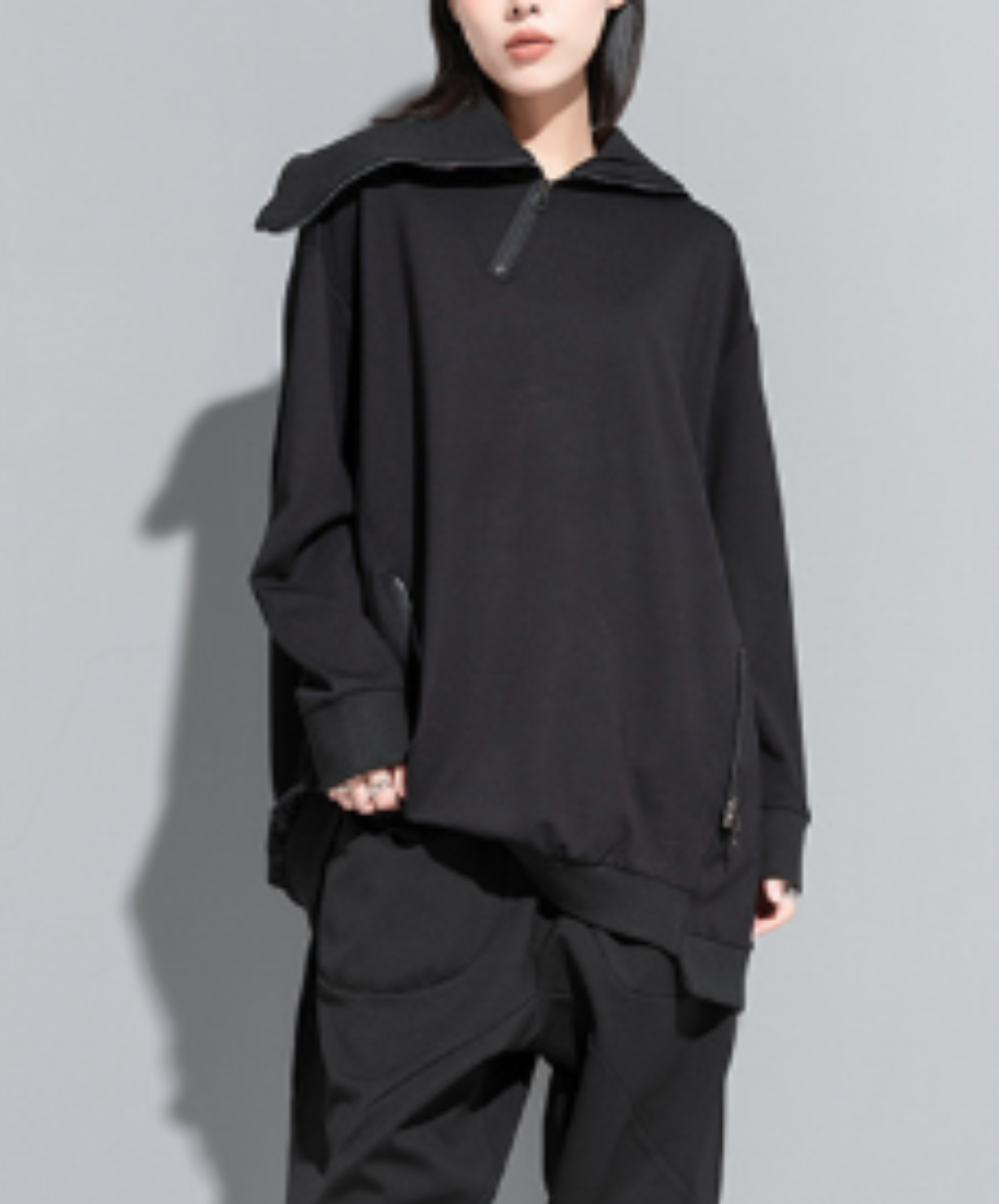dark extra-high neck zipper sweatshirt EN3120