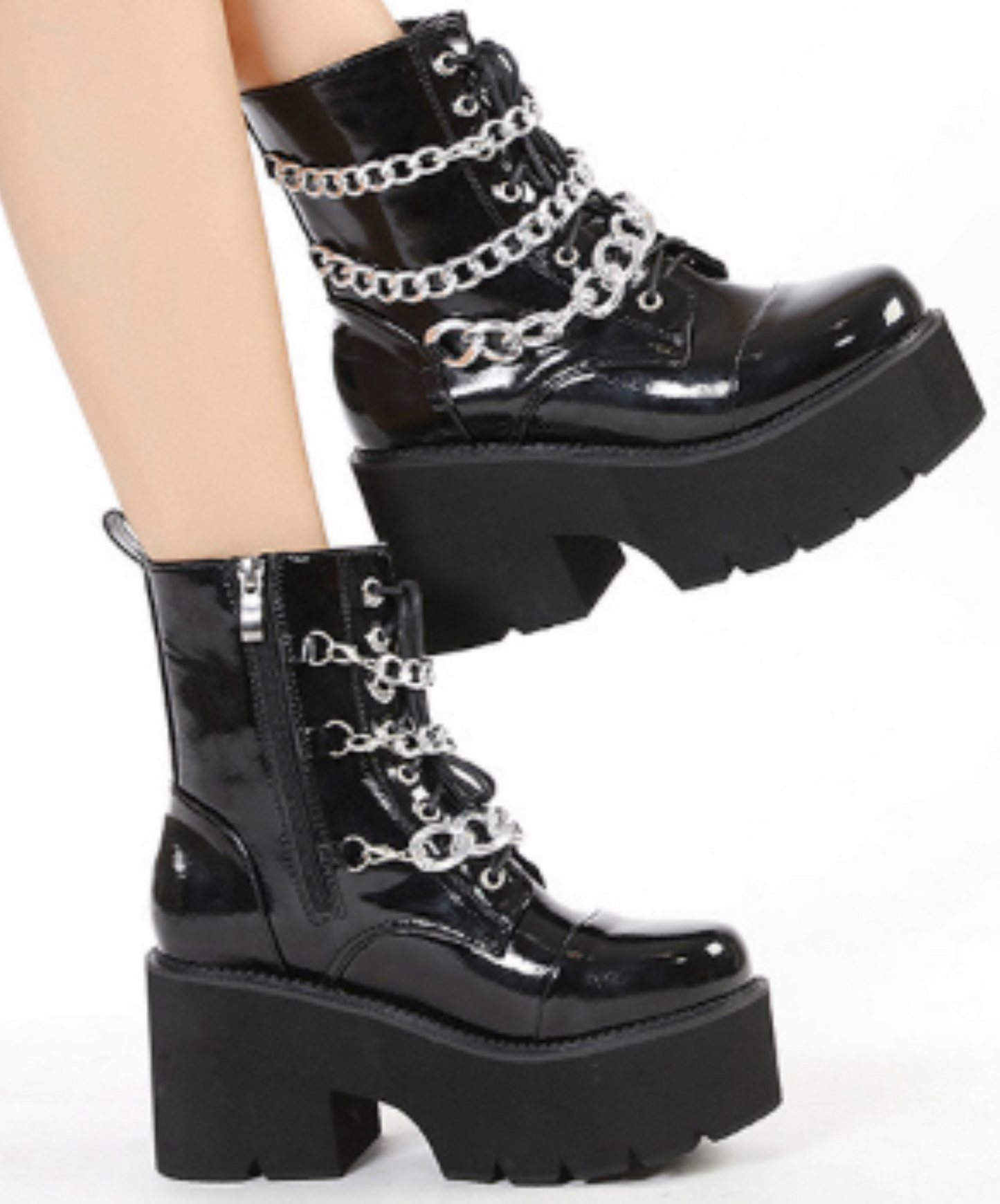 triple chain enamel zip up boots EN2003