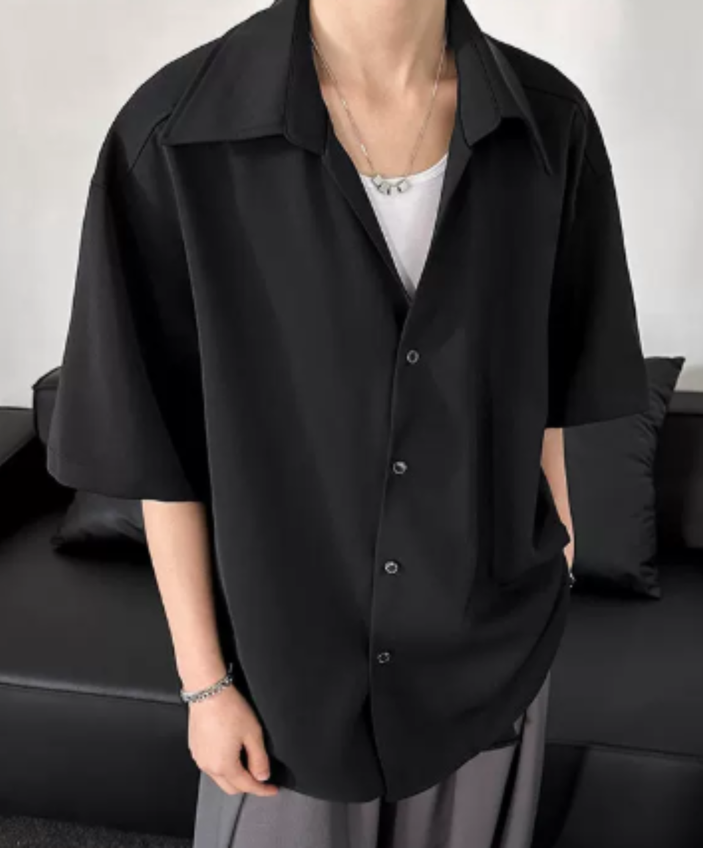 five-sleeved placket with slanted front shirt EN2921