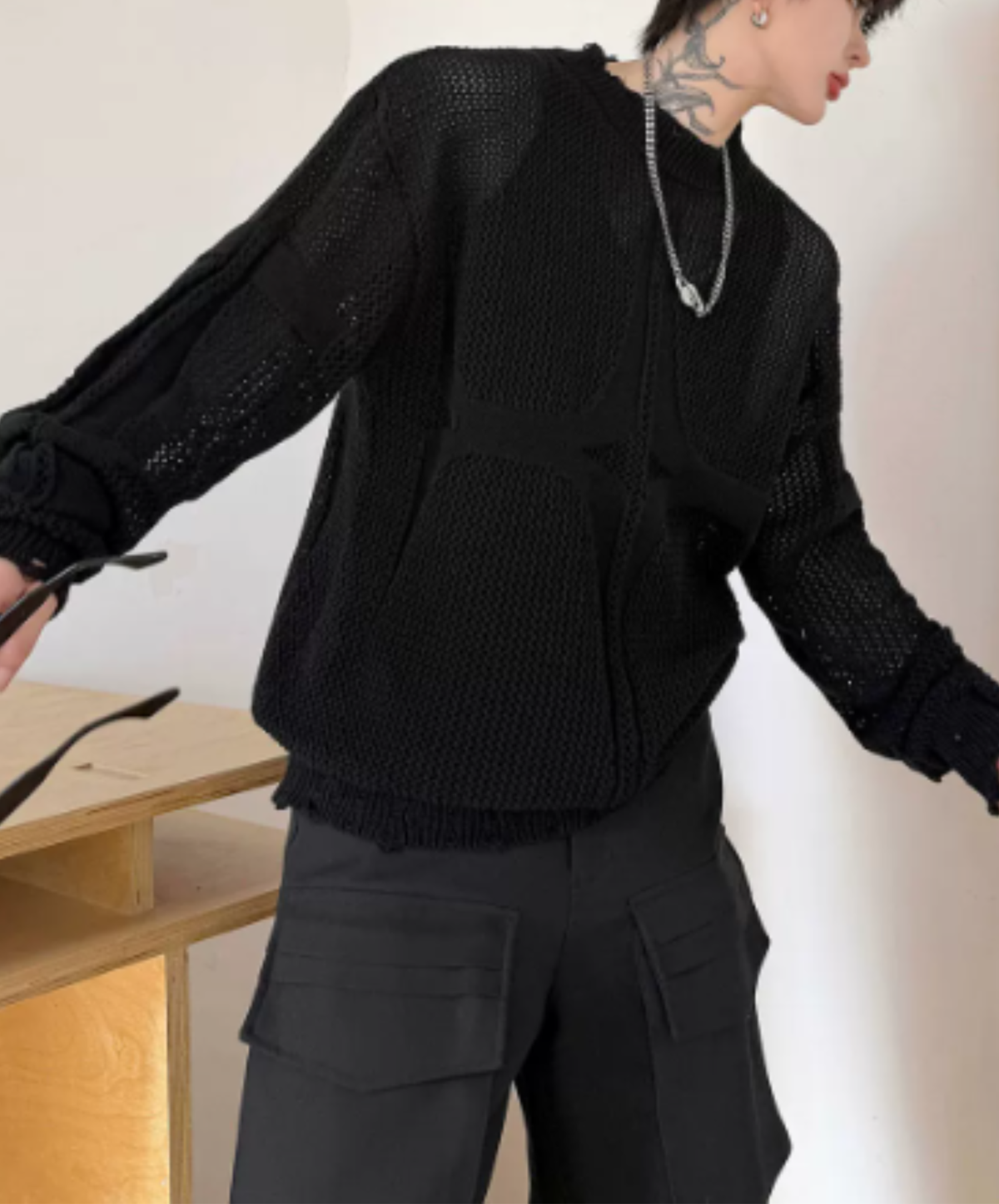 open-knit pattern with distressed finish sweater EN3206