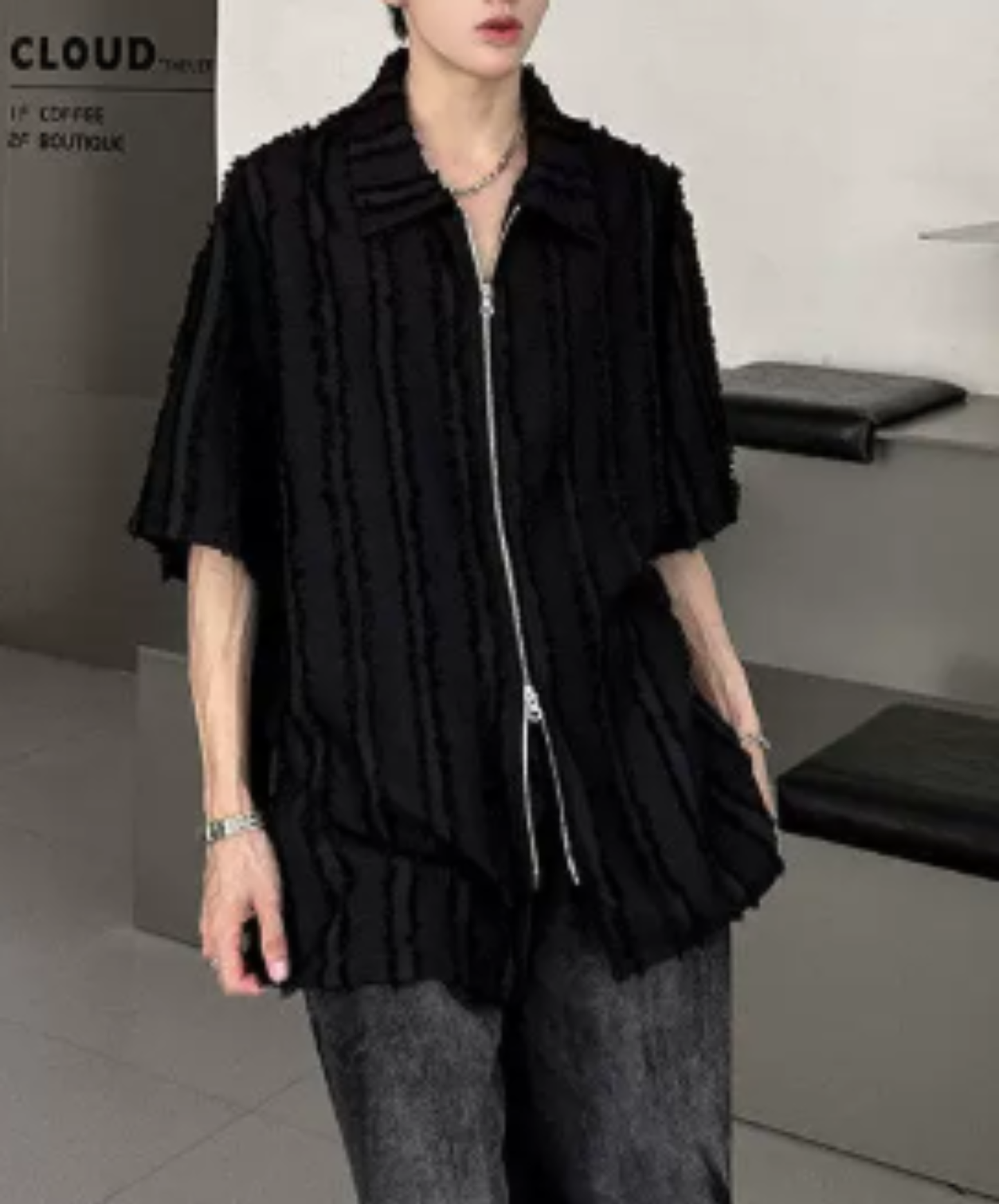 frayed design double zipper shirt EN2976