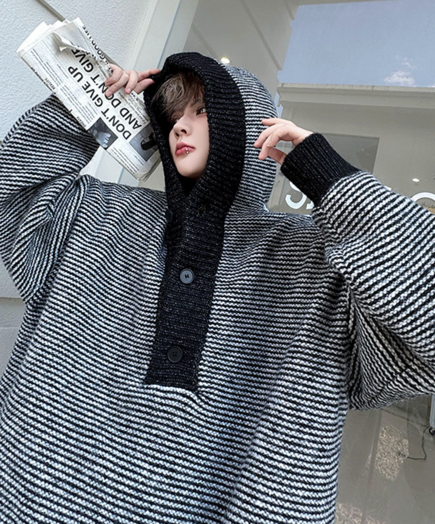 color block border relax hoodie EN2523