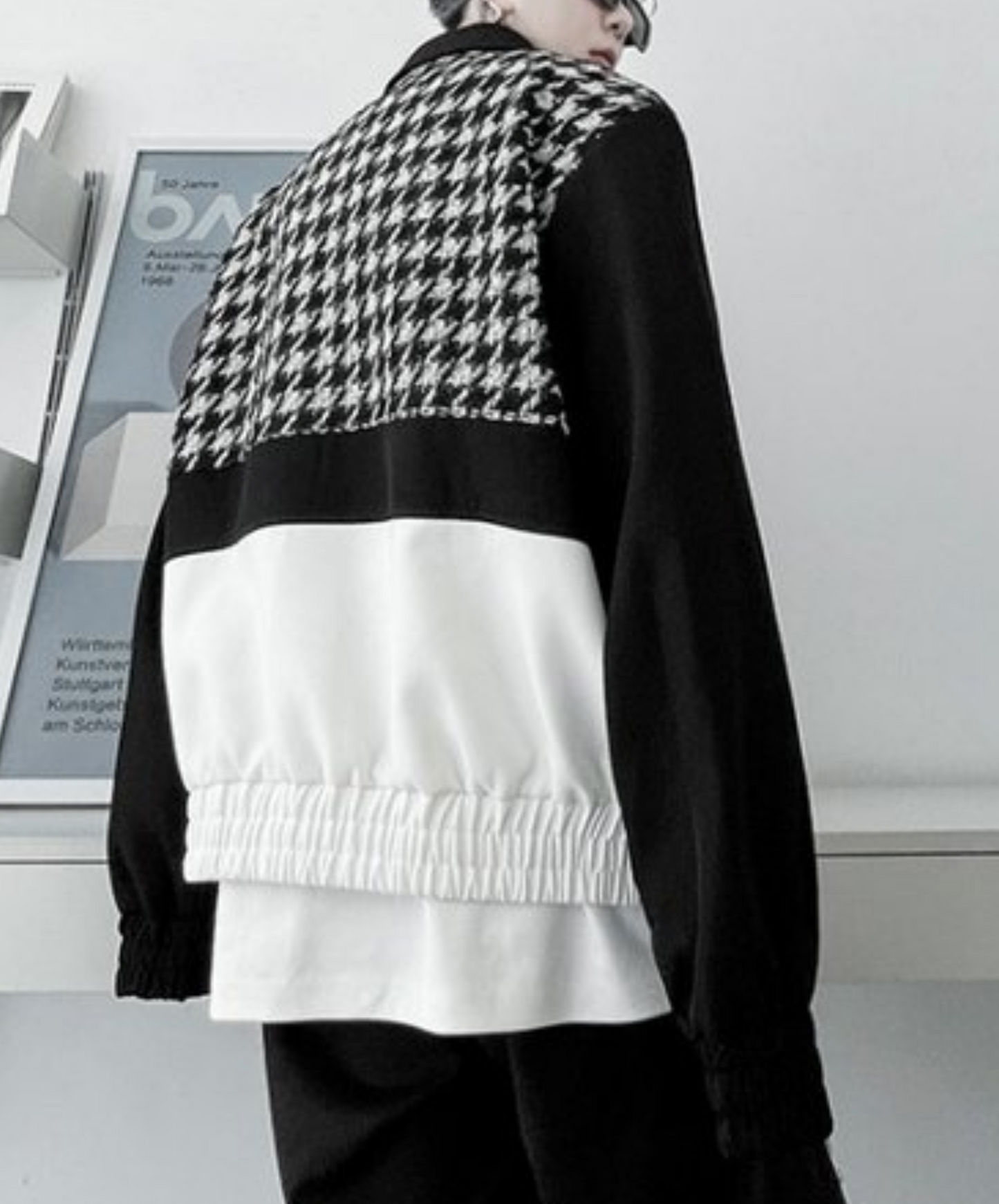 mixed materials houndstooth double zip jacket EN1917