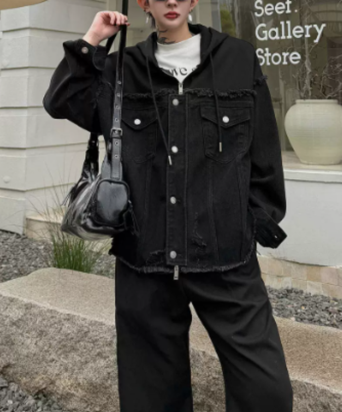 paneled fringed, and distressed jacket EN3239