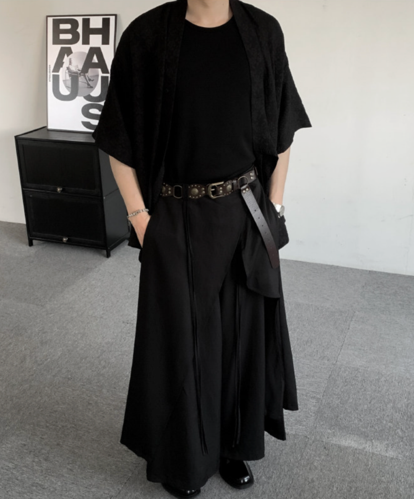 dark chinese style irregular design pants EN2663