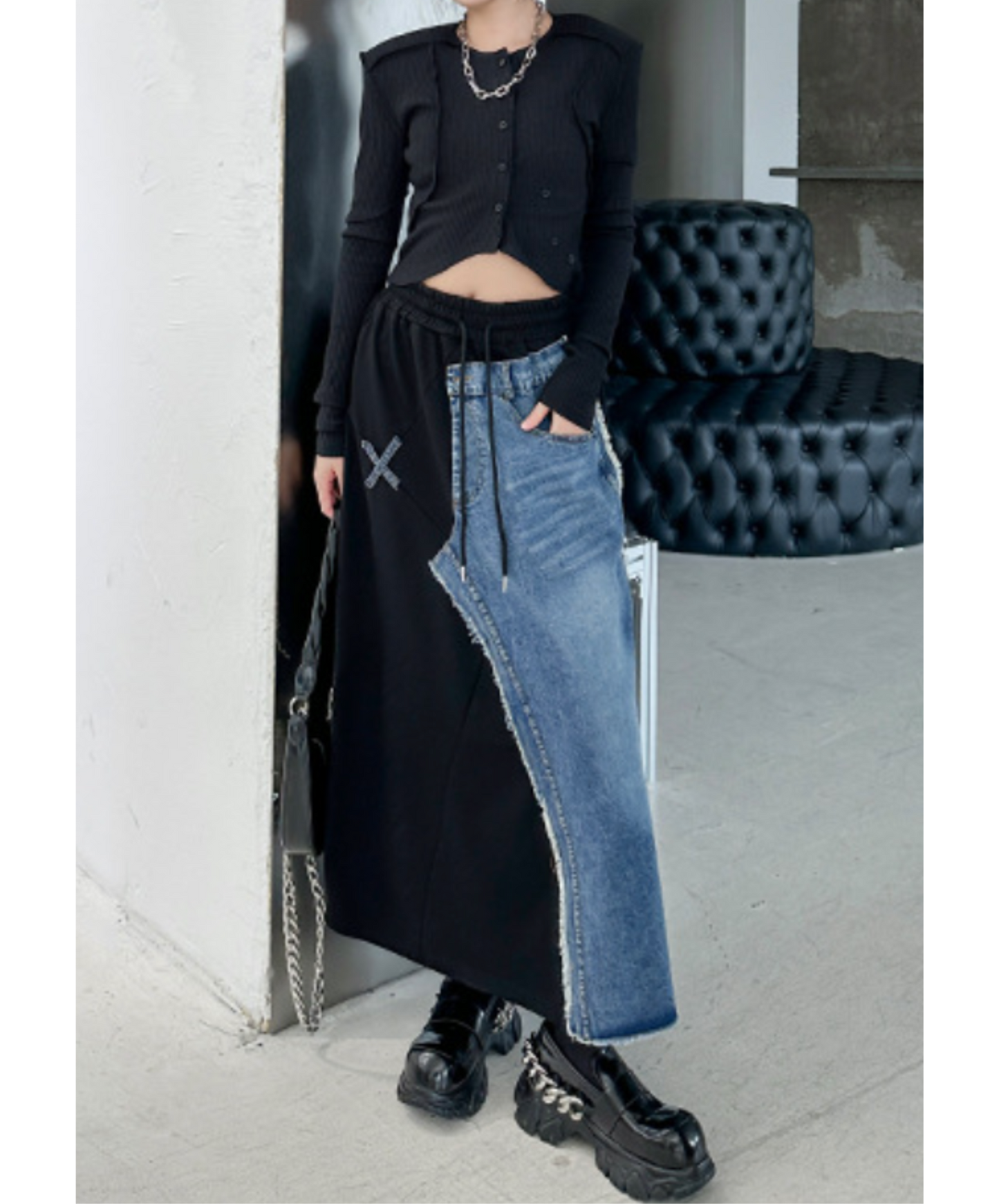 mixed material asymmetric skirt EN2276