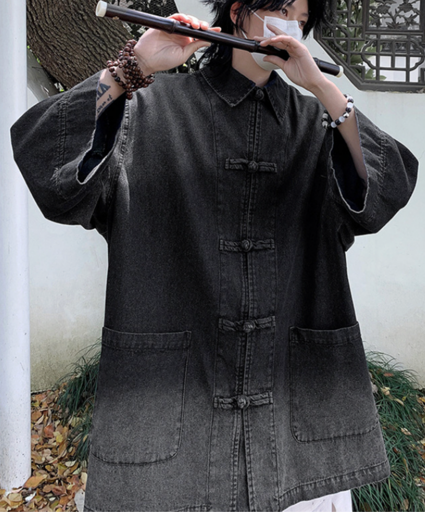 chinese style button gradient shirt EN2780
