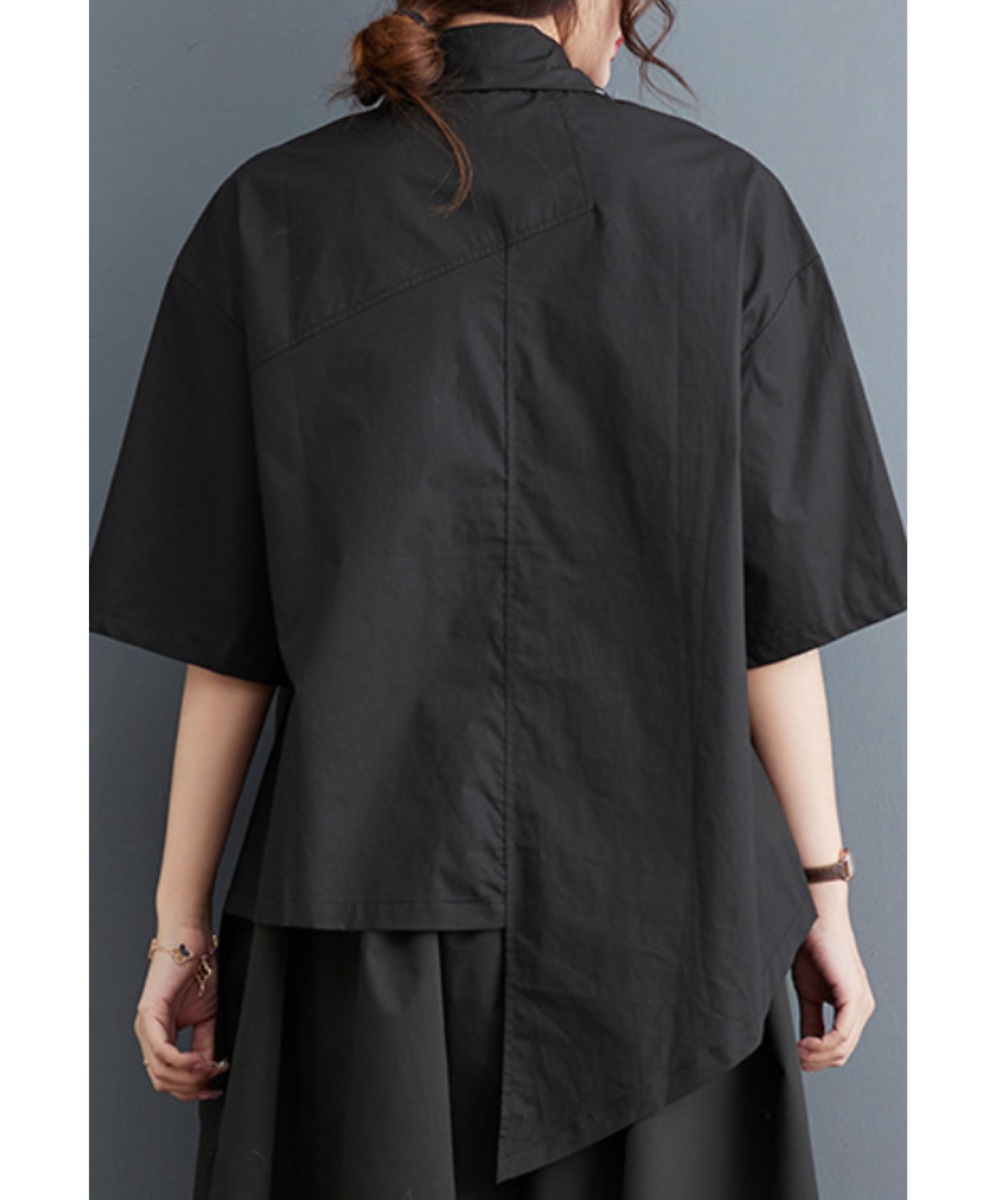 asymmetric stitch design short sleeves shirt EN2290