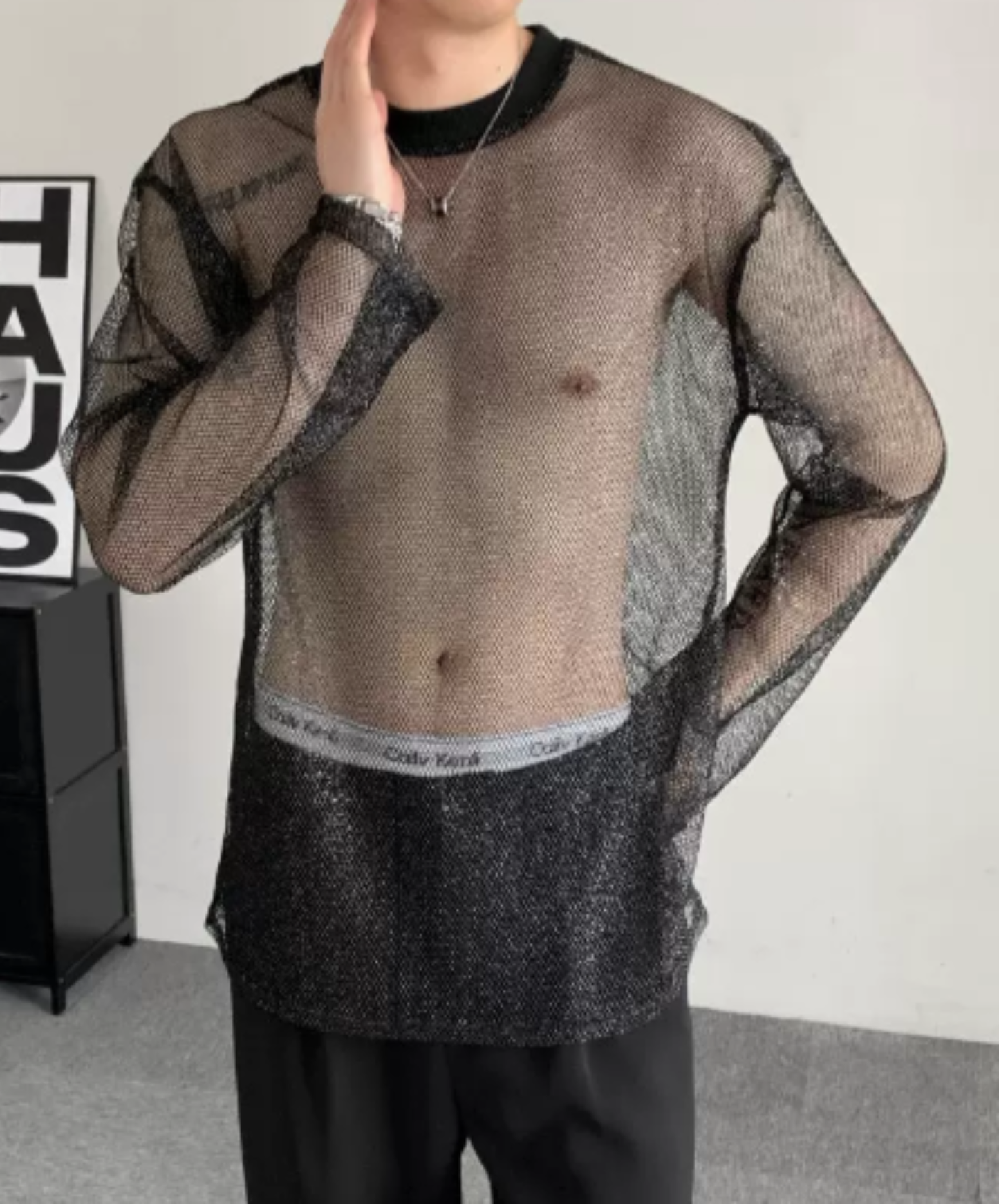 sheer mesh long-sleeve top t-shirt EN3064
