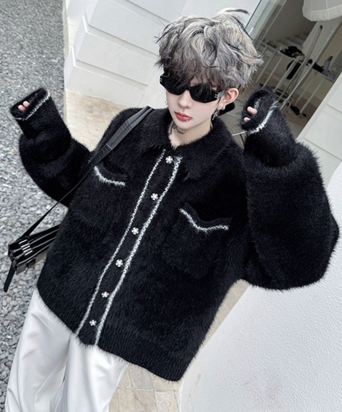 collared colorblock jacquard jacket EN2521