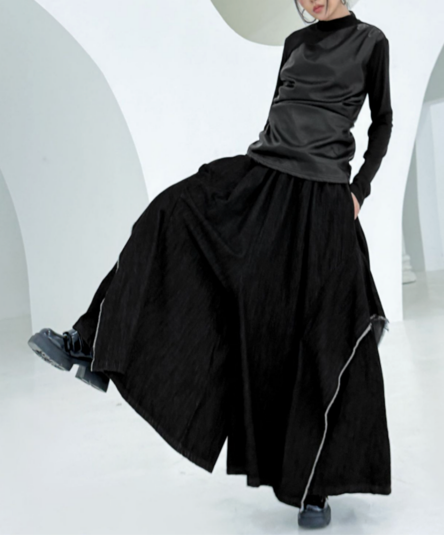 american patchwork high waist wide pants EN2781