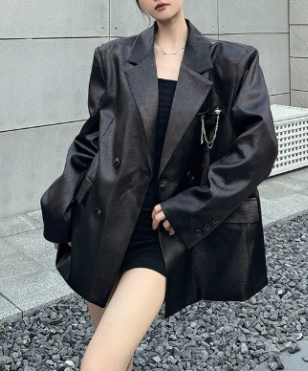 square silhouette chain embellishment jacket EN3199