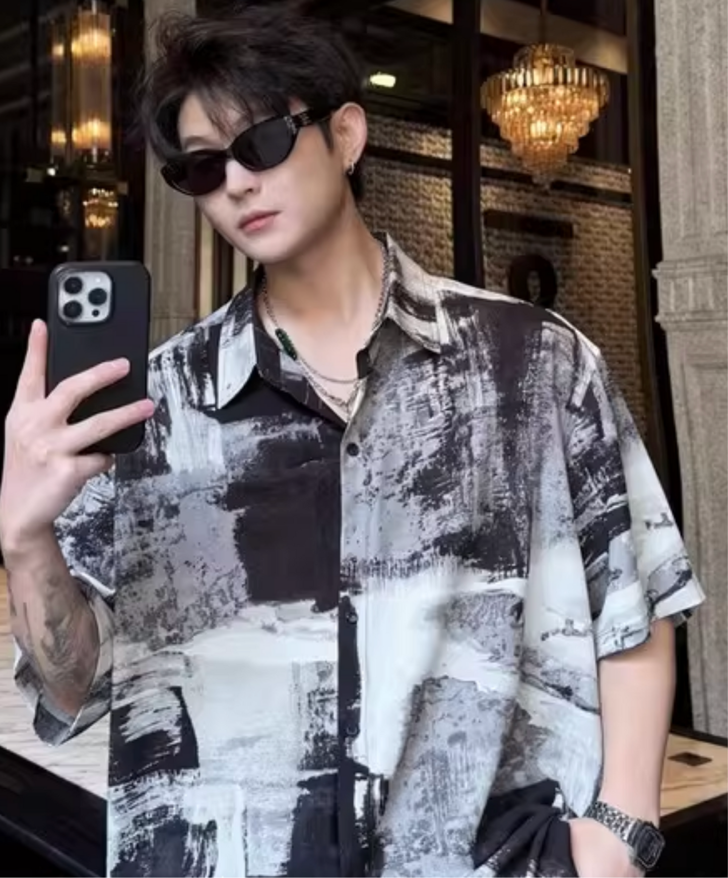dark splicing print shirt EN2793