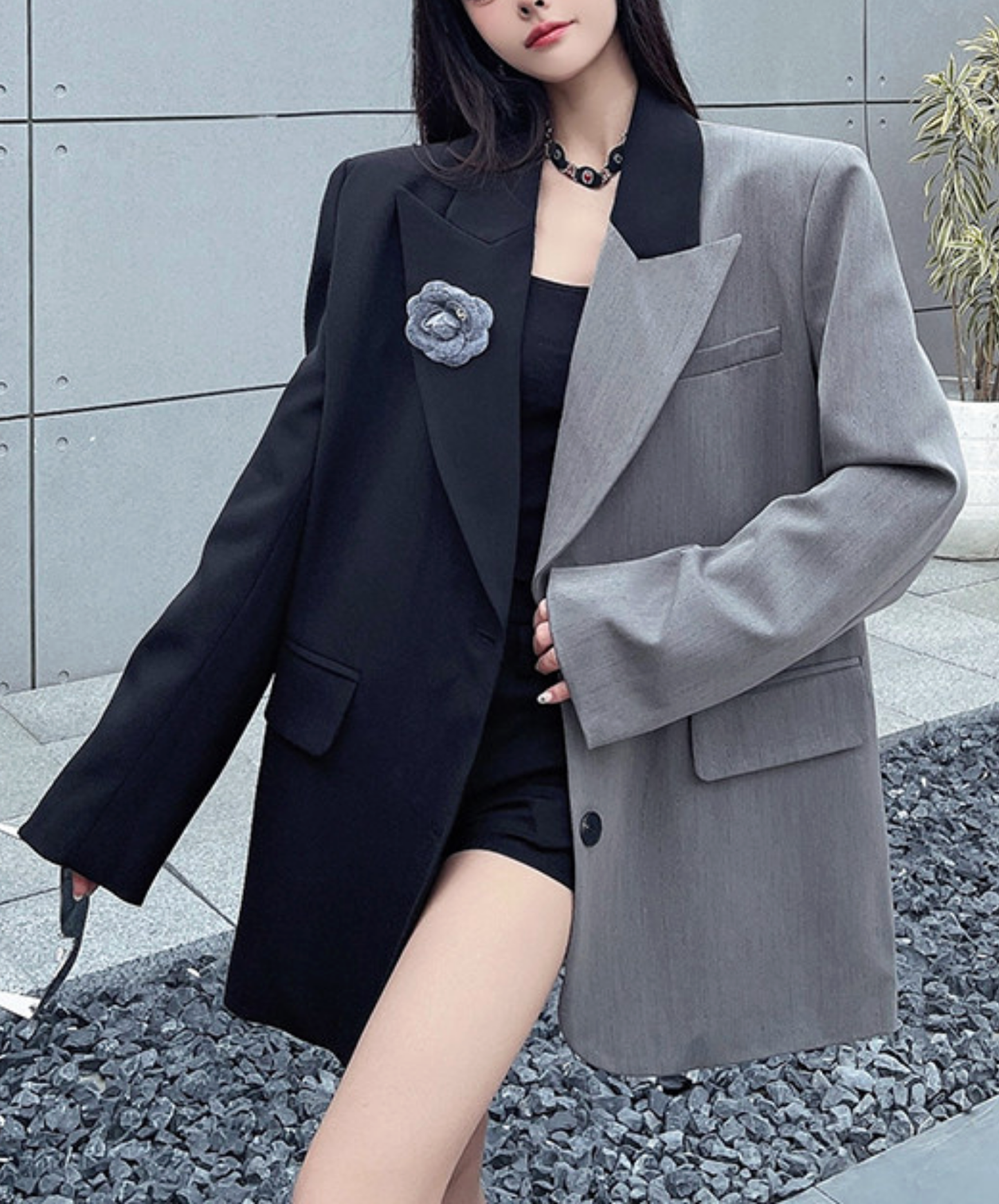 black & gray colorblock jacket EN2766