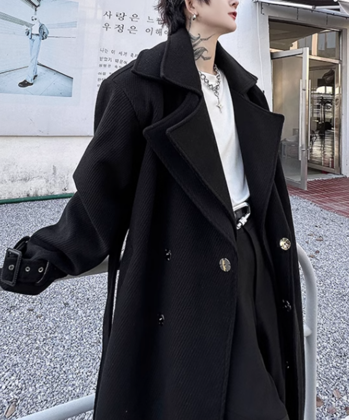 double layered collar long wool coat EN1886