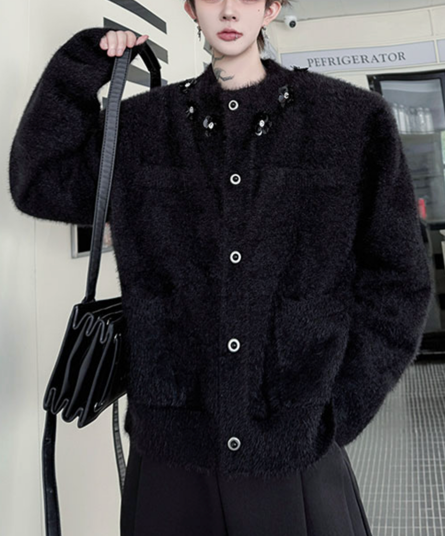 retro mohair ornament cardigan EN2504