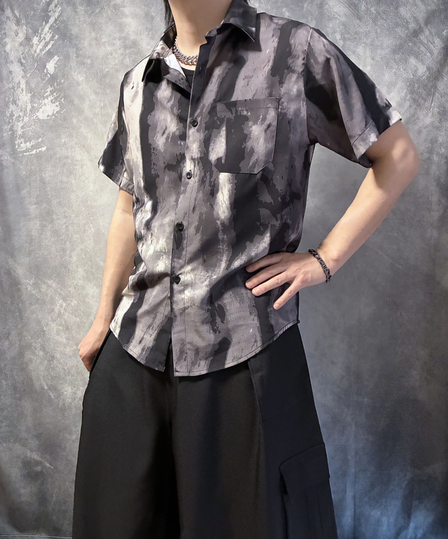 Ink painting style splicing design shirt EN2143