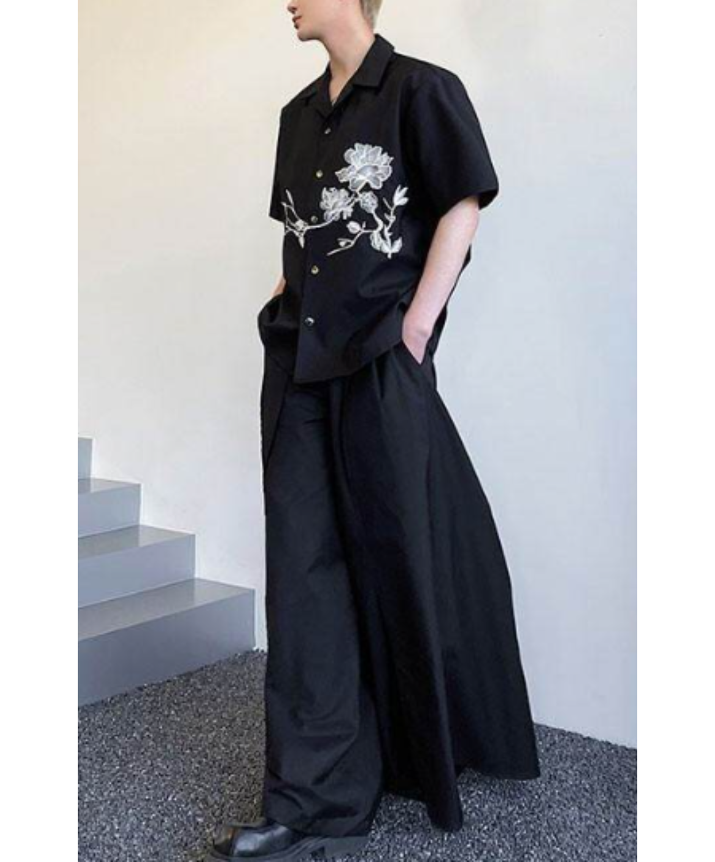 dark retro flower embroidery shirt EN2904