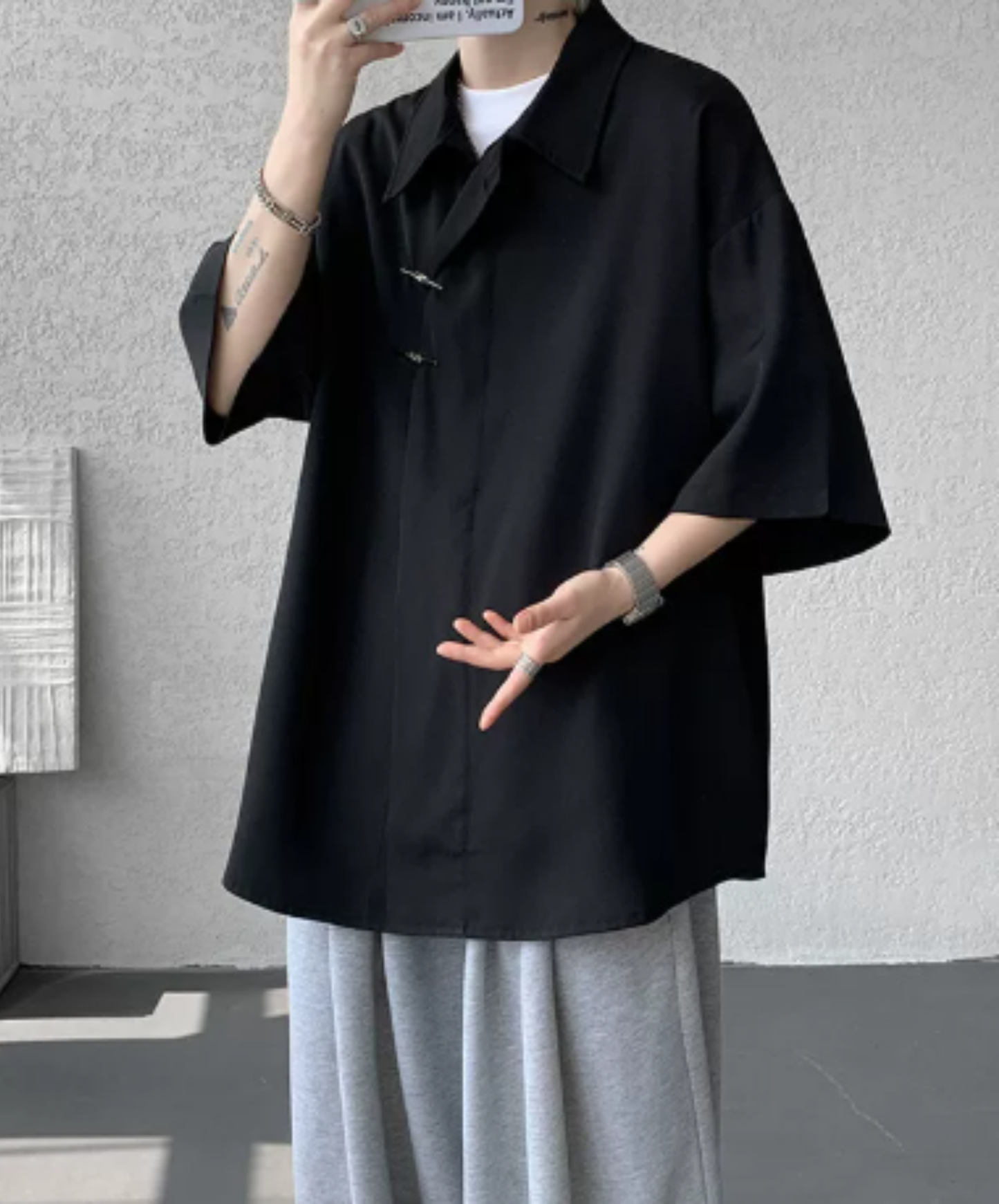 chinese-style slanted front placket shirt EN2910