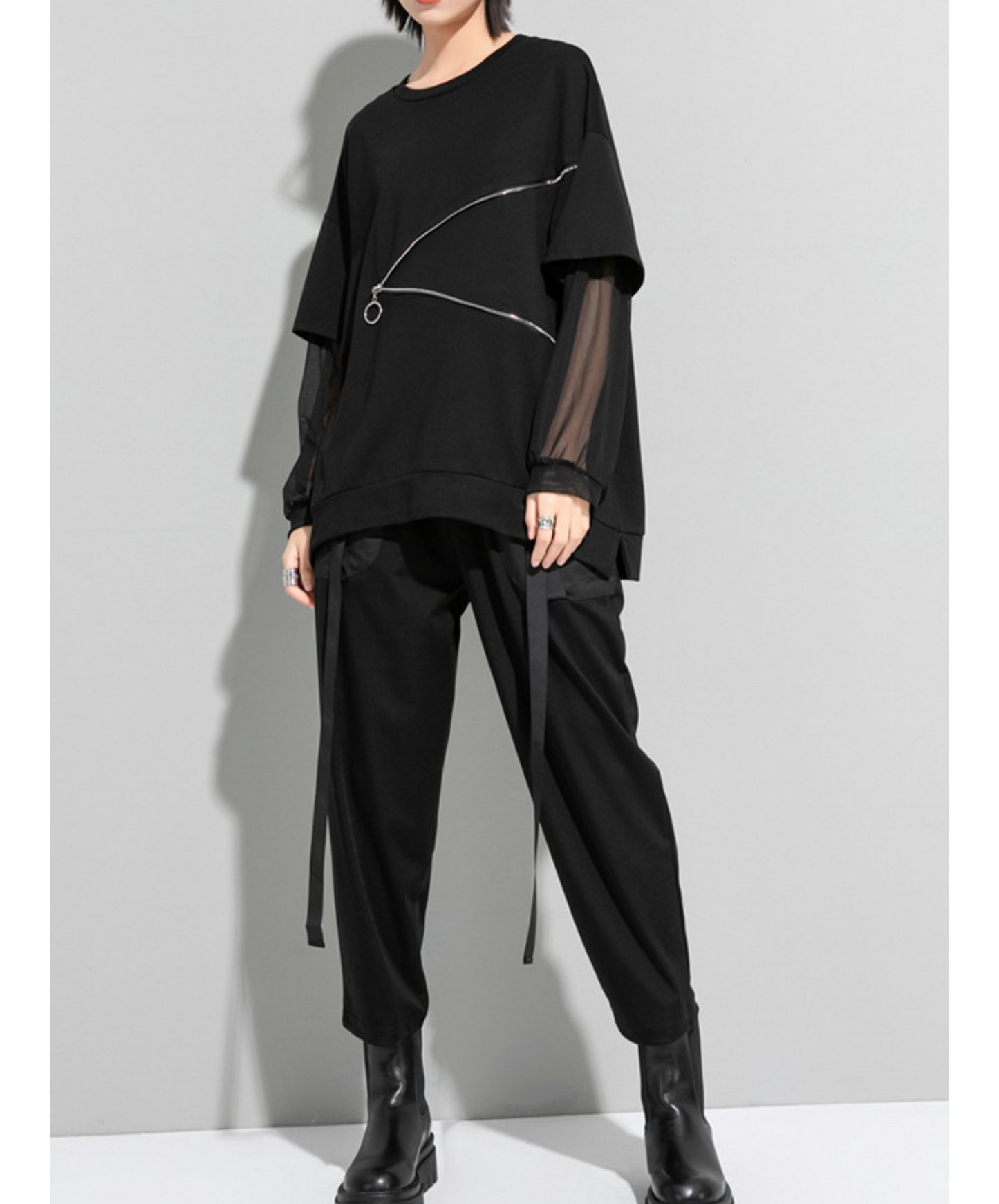 zipper line patching t-shirt EN2868