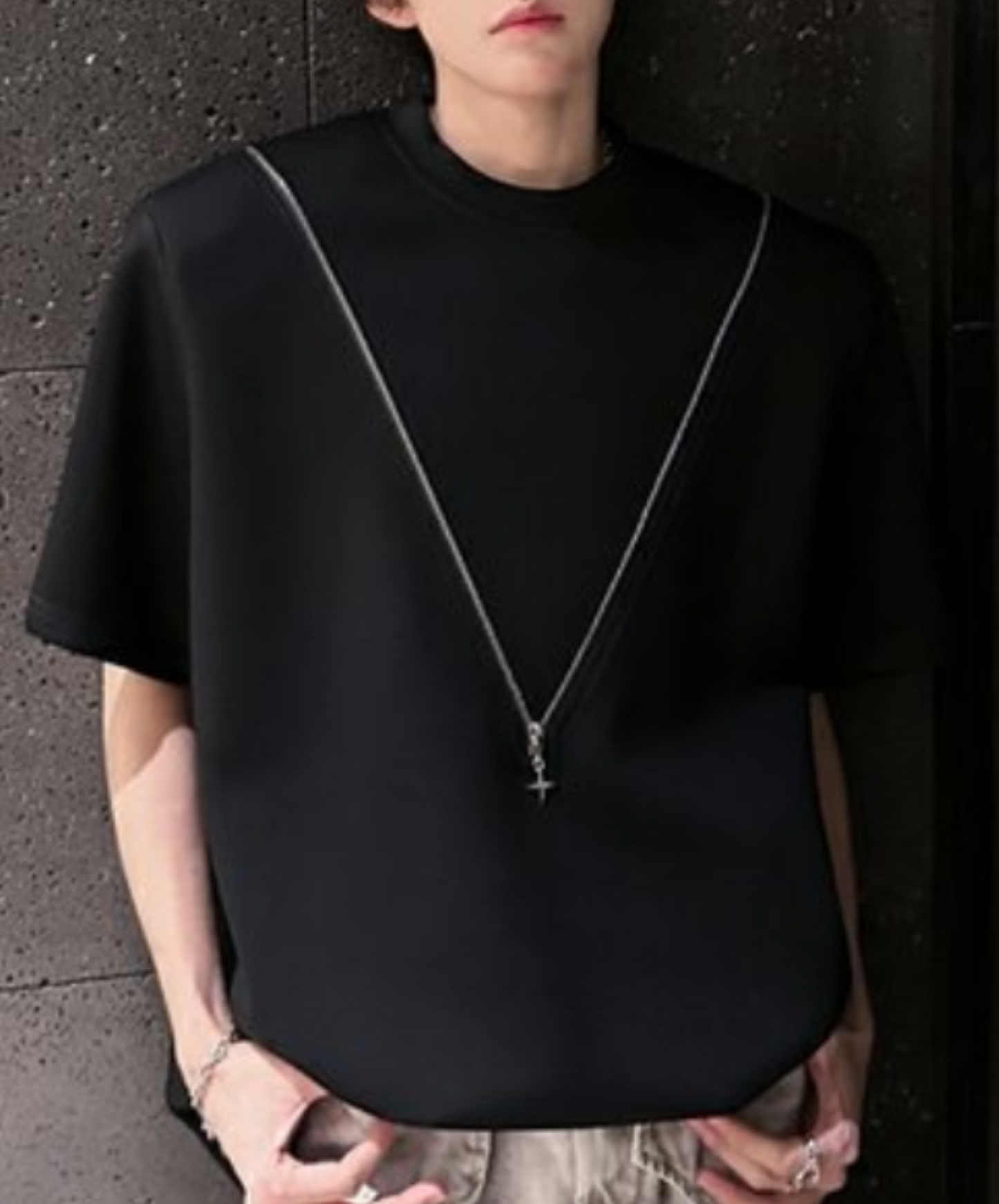 v-shaped zip-up design t-shirt EN2074