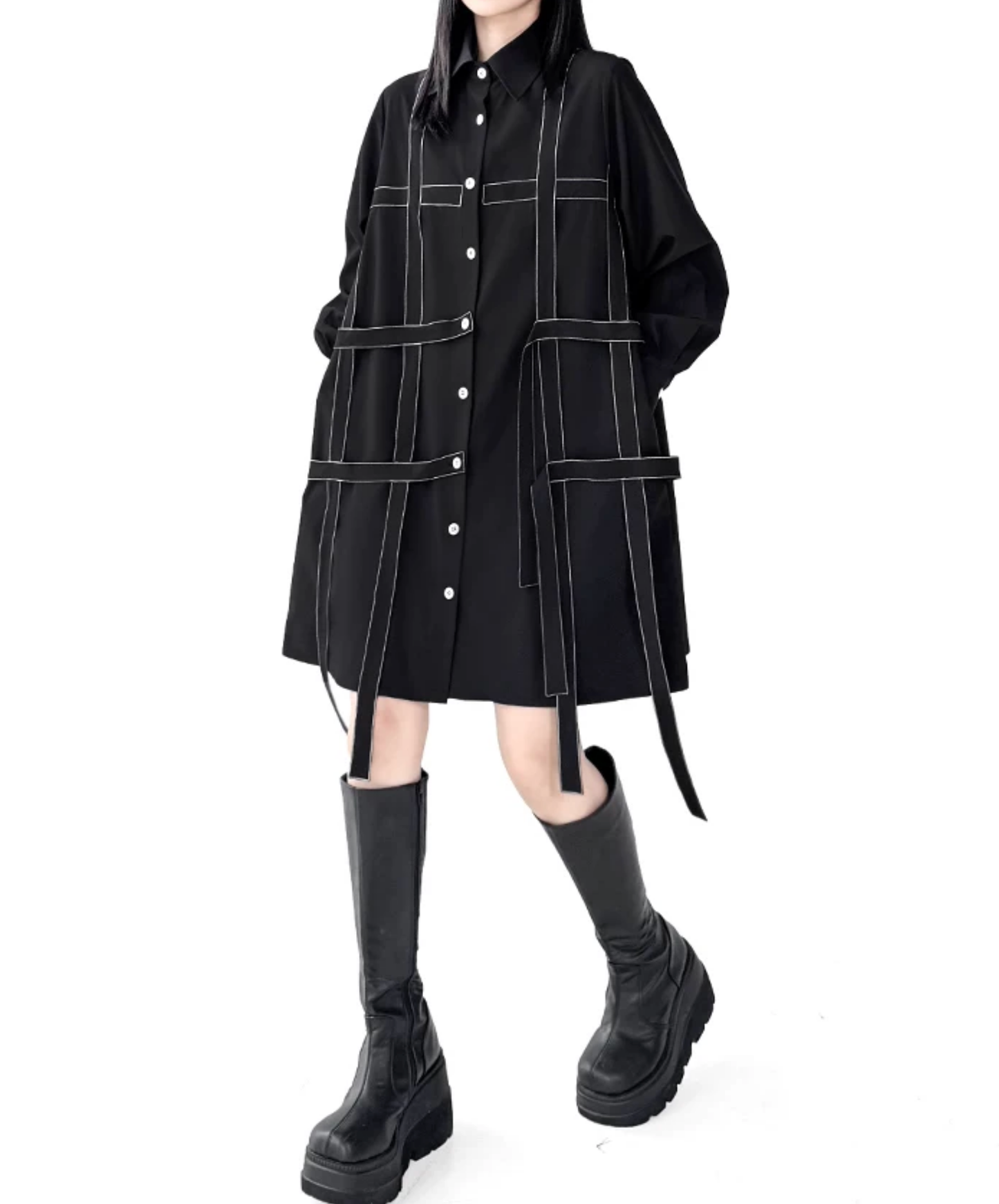 dark grid stitch decoration shirt EN2841