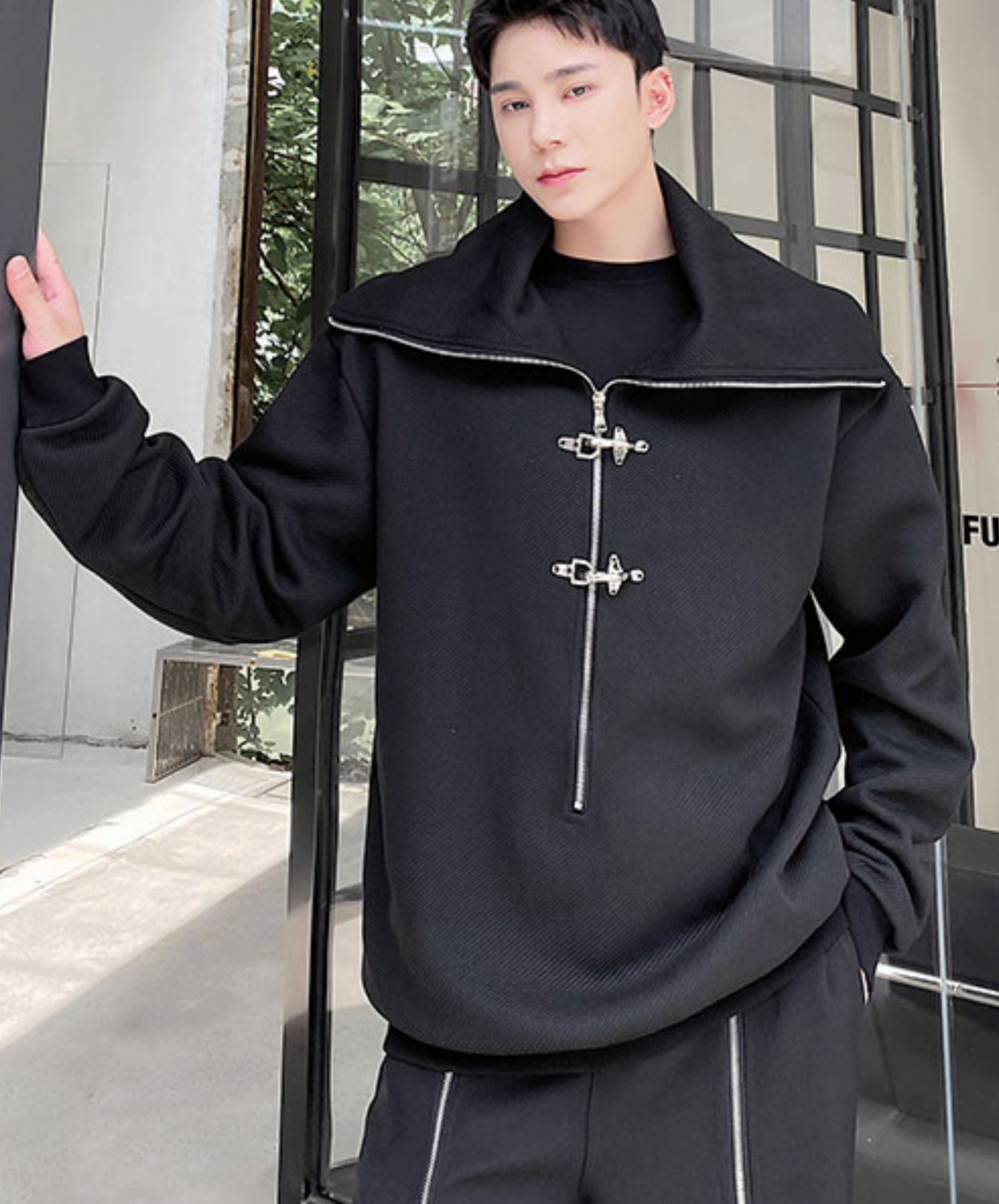 high neck airplane button zip sweatshirt EN2507