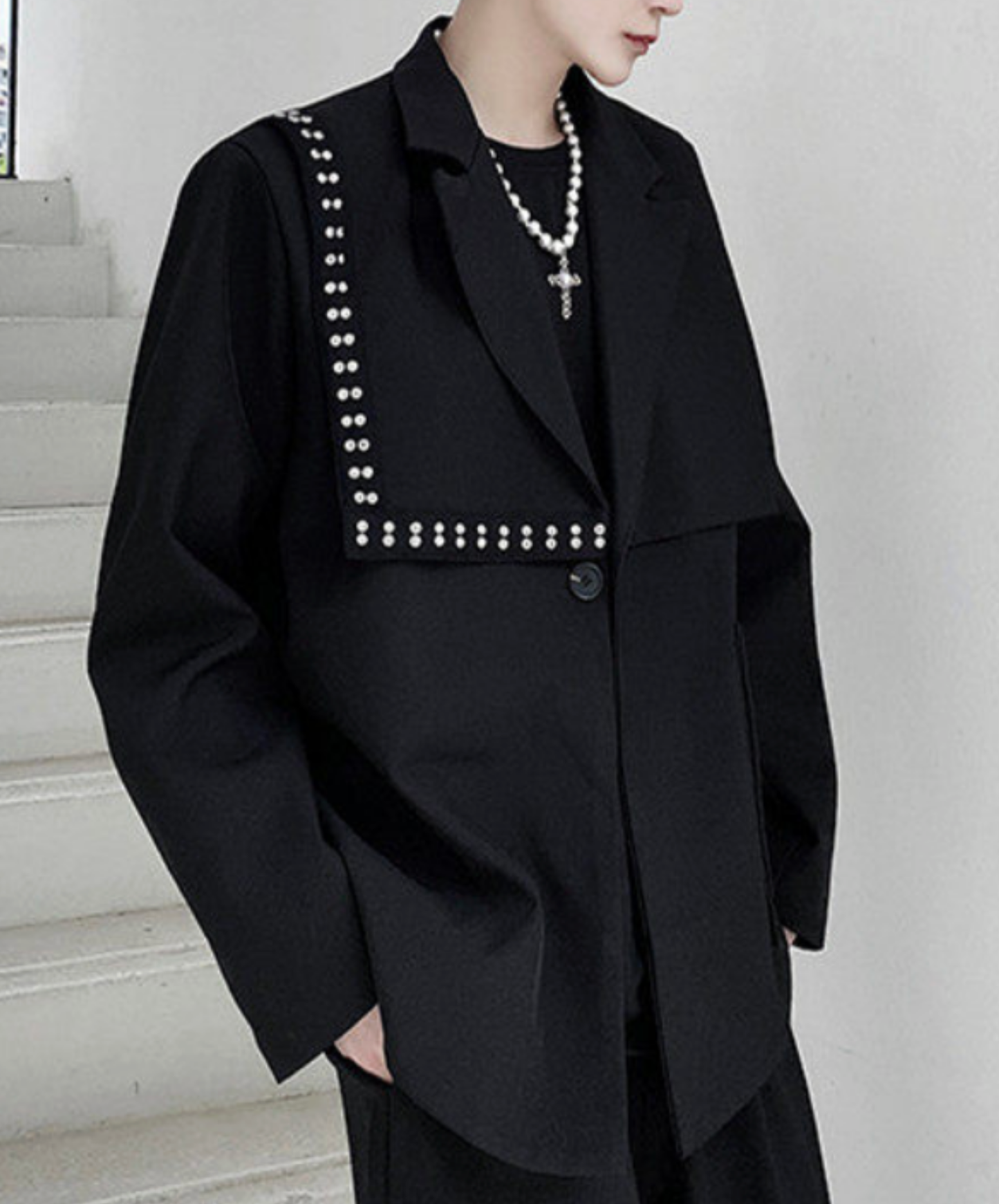 asymmetrical stud decoration jacket EN2667