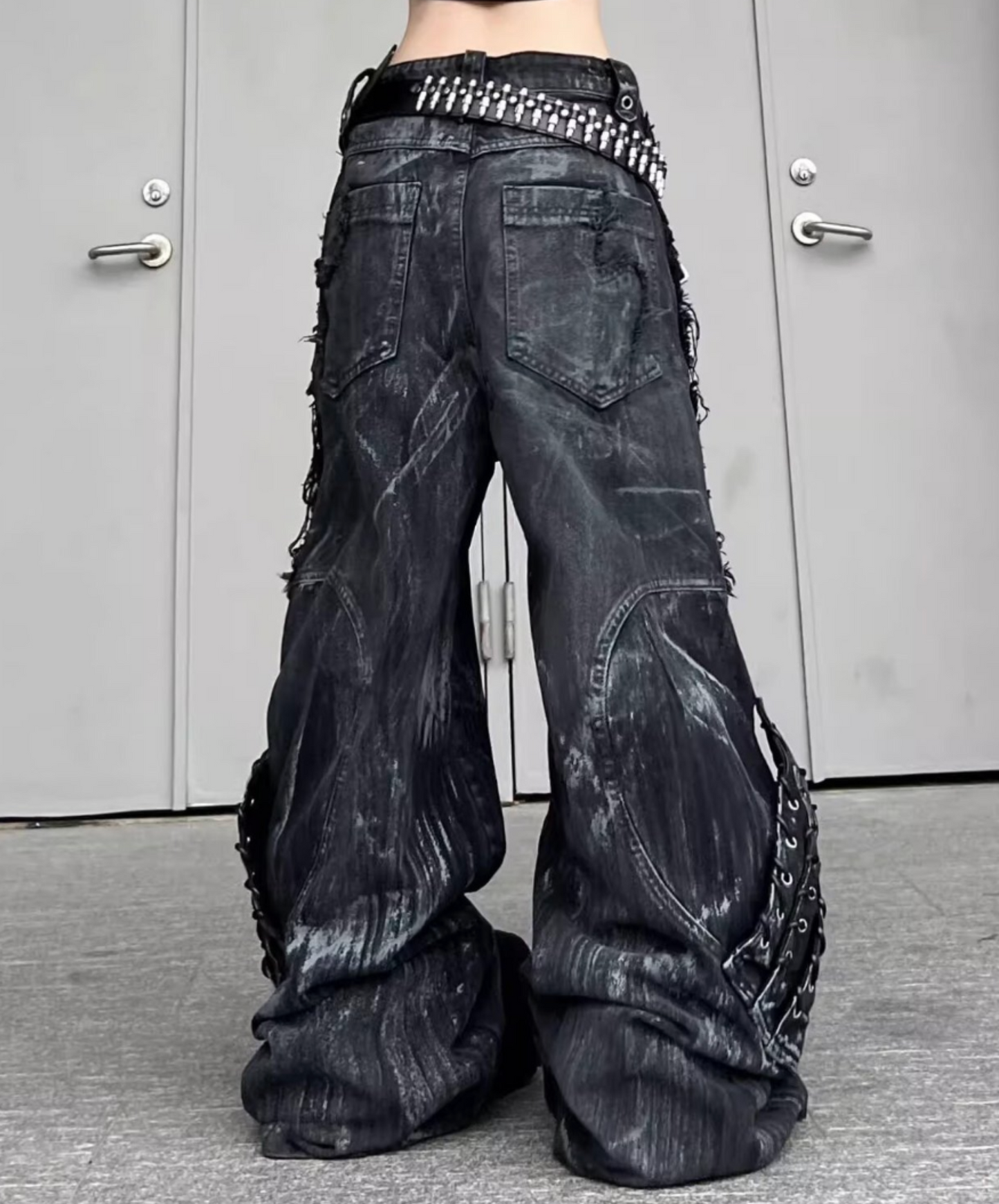 high damage lace up wide pants EN2628