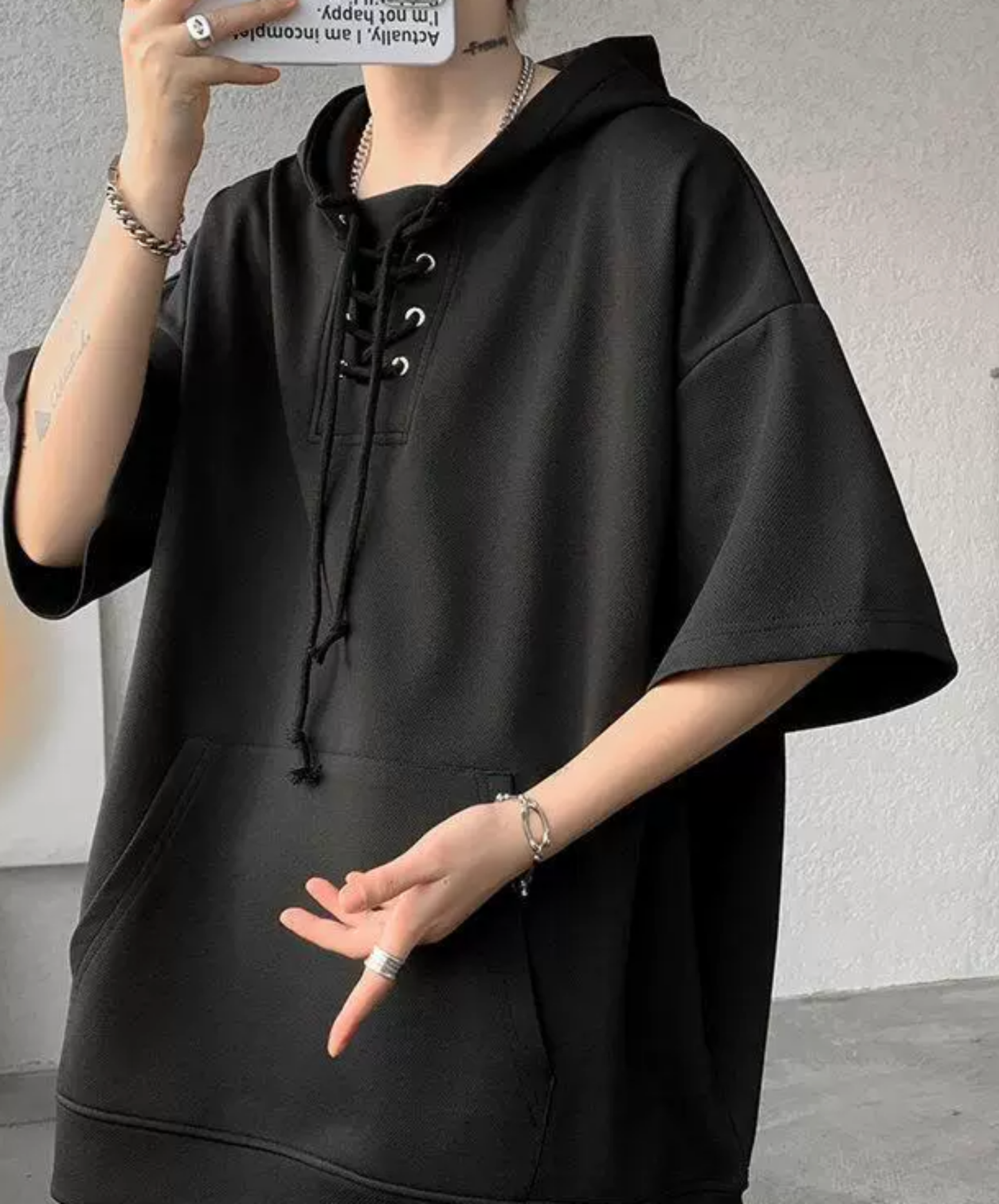 lace-up drawstring design hoodie EN2846