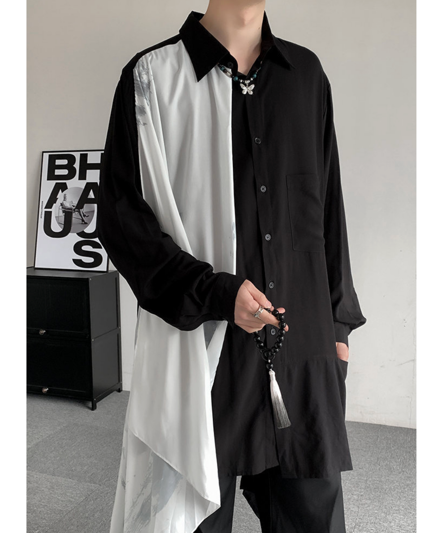irregular white silk scarf long shirt EN2427