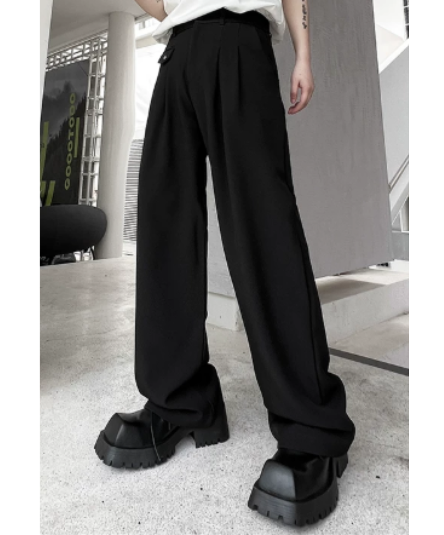 asymmetrical pocket, simple straight slacks pants EN2925