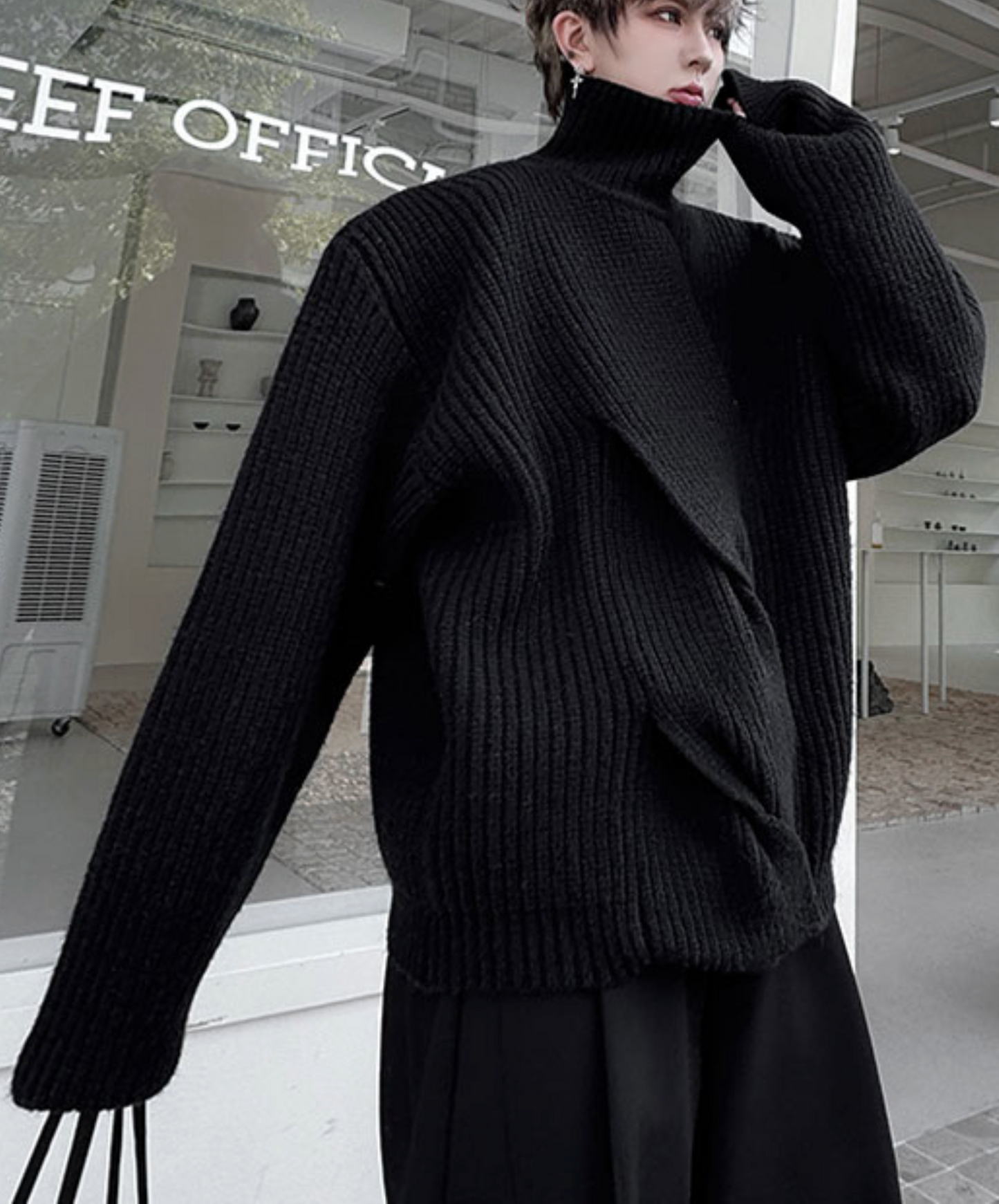 plain twist knit high neck sweater EN2524