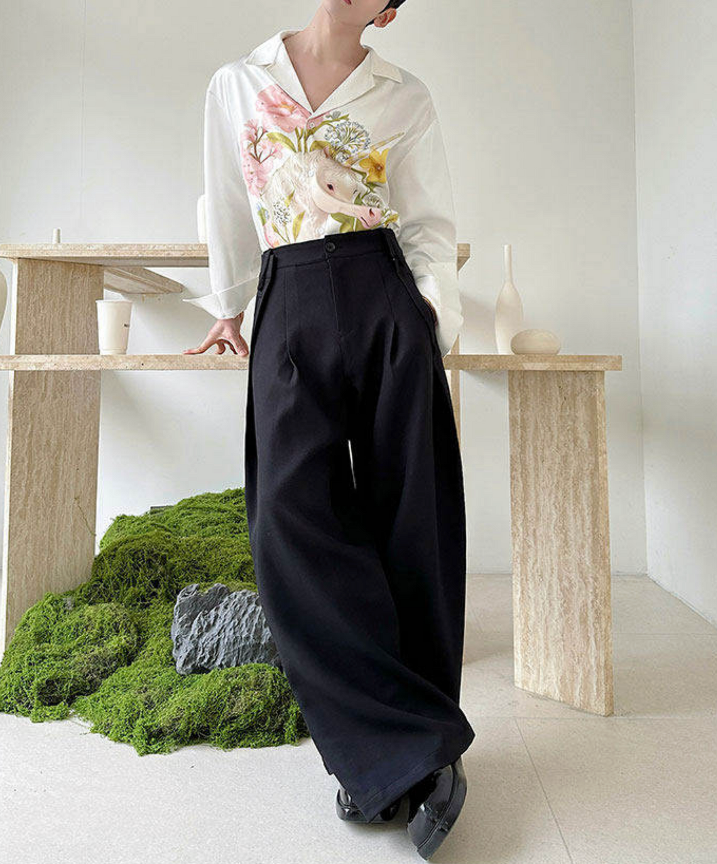 mid-high waist simple wide pants EN2711